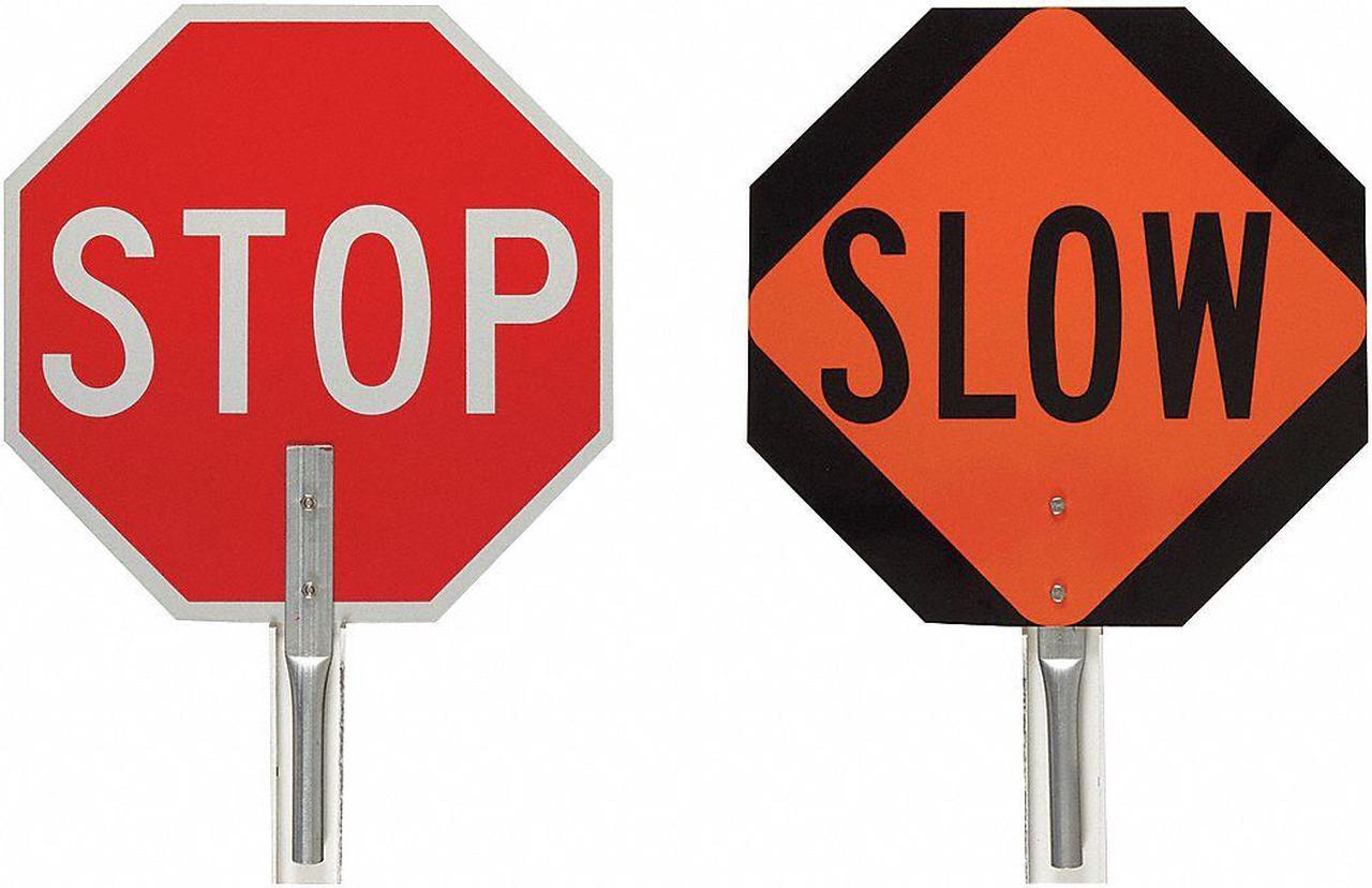 Alt view image 2 of 3 - BRADY 57754 Traffic Control Paddle,Stop/Slow,18 In.