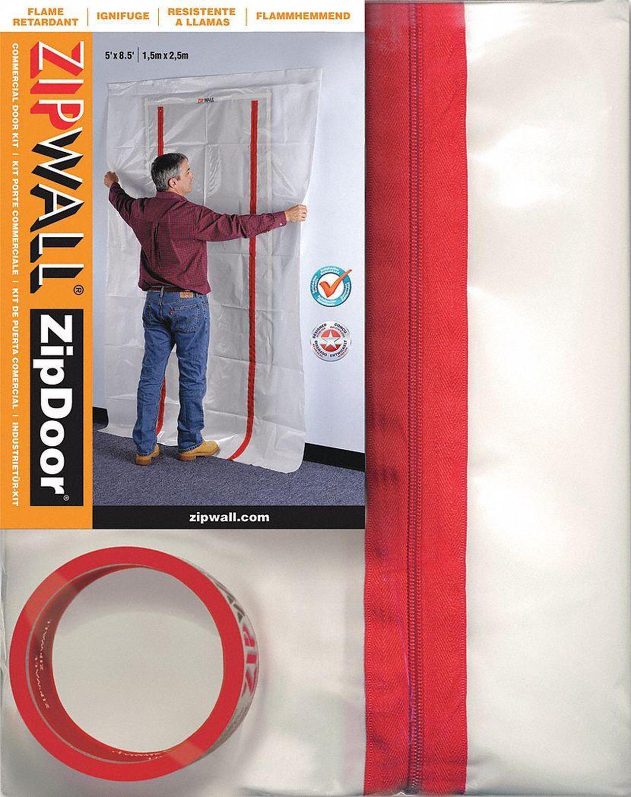 Alt view image 4 of 5 - Dust Barrier Door,Clear,5 Ft x 8-1/2 Ft ZIPWALL ZDC