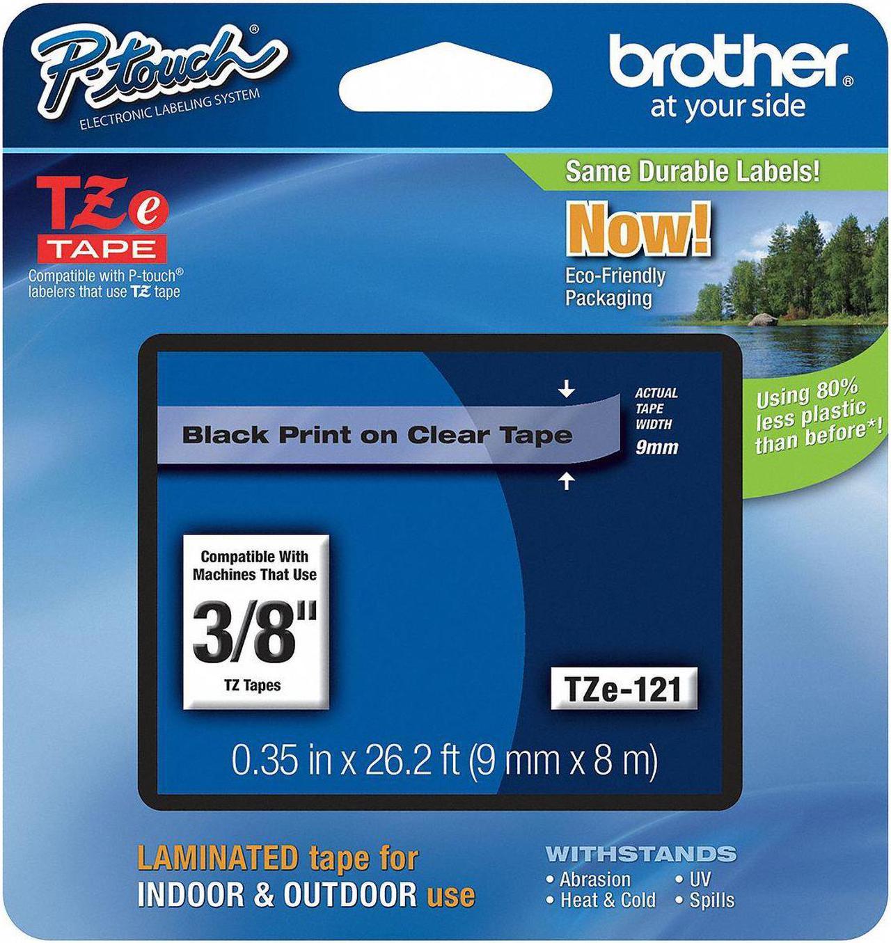 Brother Label Tape Cartridge,  Label Type Indoor/Outdoor Black/Clear  PET TZe121