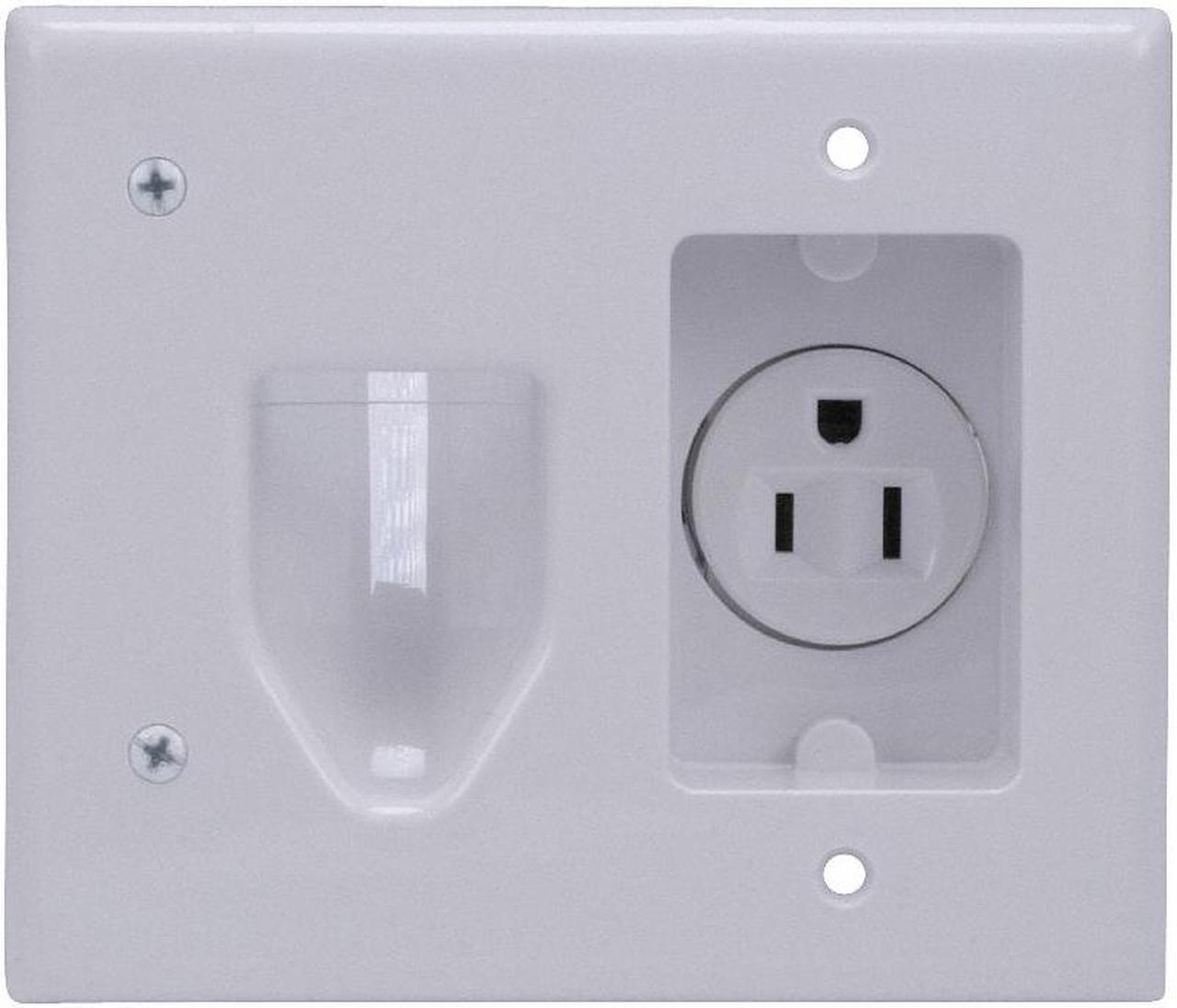 Monoprice Recessed Low Voltage Cable Wall Plate With Recessed Power - White