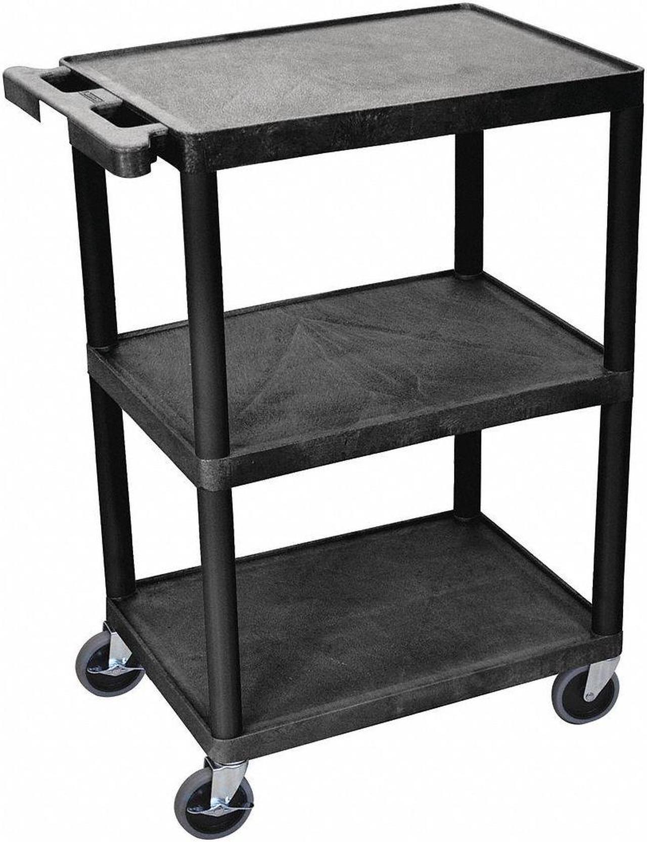 Alt view image 7 of 8 - Luxor 3 Shelves Multipurpose Storage Structural Foam Plastic Service Utility Cart - Black