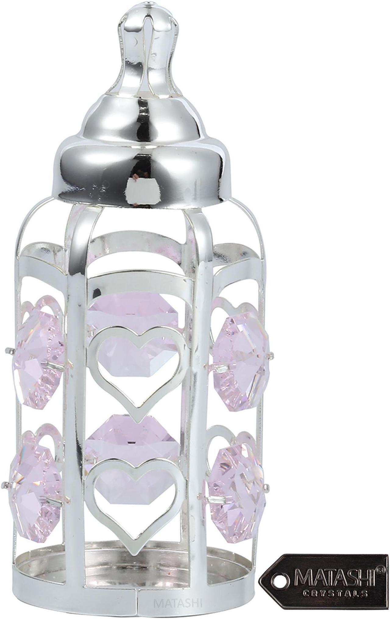 Main image of Matahi Silver Plated Crystal Studded Baby Bottle Ornament with Light Pink Crystals - Great Gift for Baby Shower, New Born Baby Gift