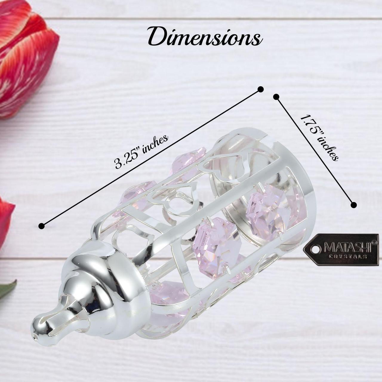 Alt view image 6 of 7 - Matahi Silver Plated Crystal Studded Baby Bottle Ornament with Light Pink Crystals - Great Gift for Baby Shower, New Born Baby Gift