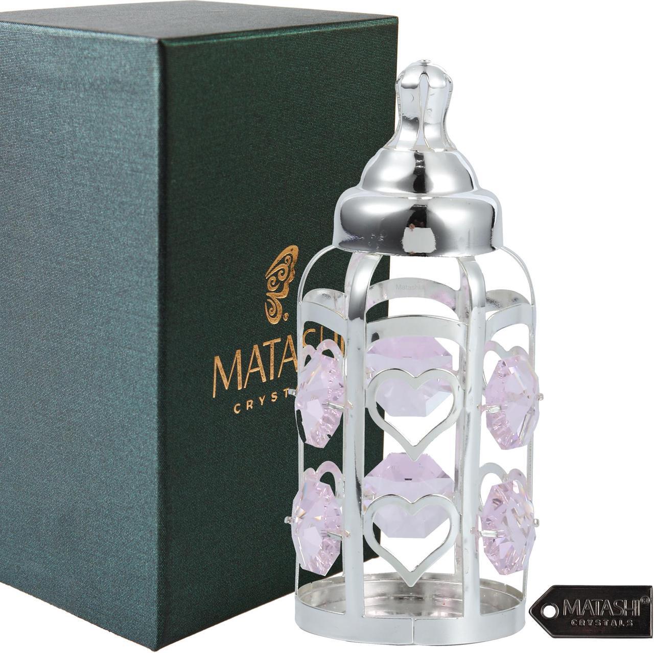 Alt view image 2 of 7 - Matahi Silver Plated Crystal Studded Baby Bottle Ornament with Light Pink Crystals - Great Gift for Baby Shower, New Born Baby Gift