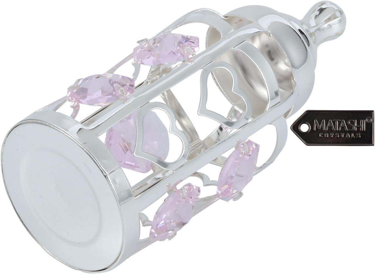 Alt view image 3 of 7 - Matahi Silver Plated Crystal Studded Baby Bottle Ornament with Light Pink Crystals - Great Gift for Baby Shower, New Born Baby Gift