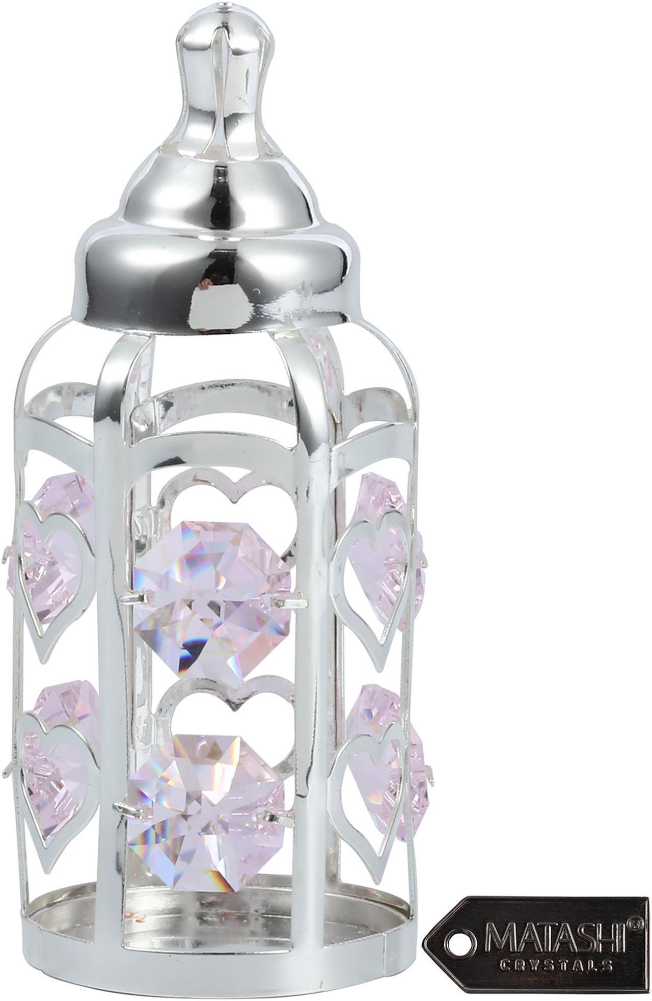 Alt view image 5 of 7 - Matahi Silver Plated Crystal Studded Baby Bottle Ornament with Light Pink Crystals - Great Gift for Baby Shower, New Born Baby Gift