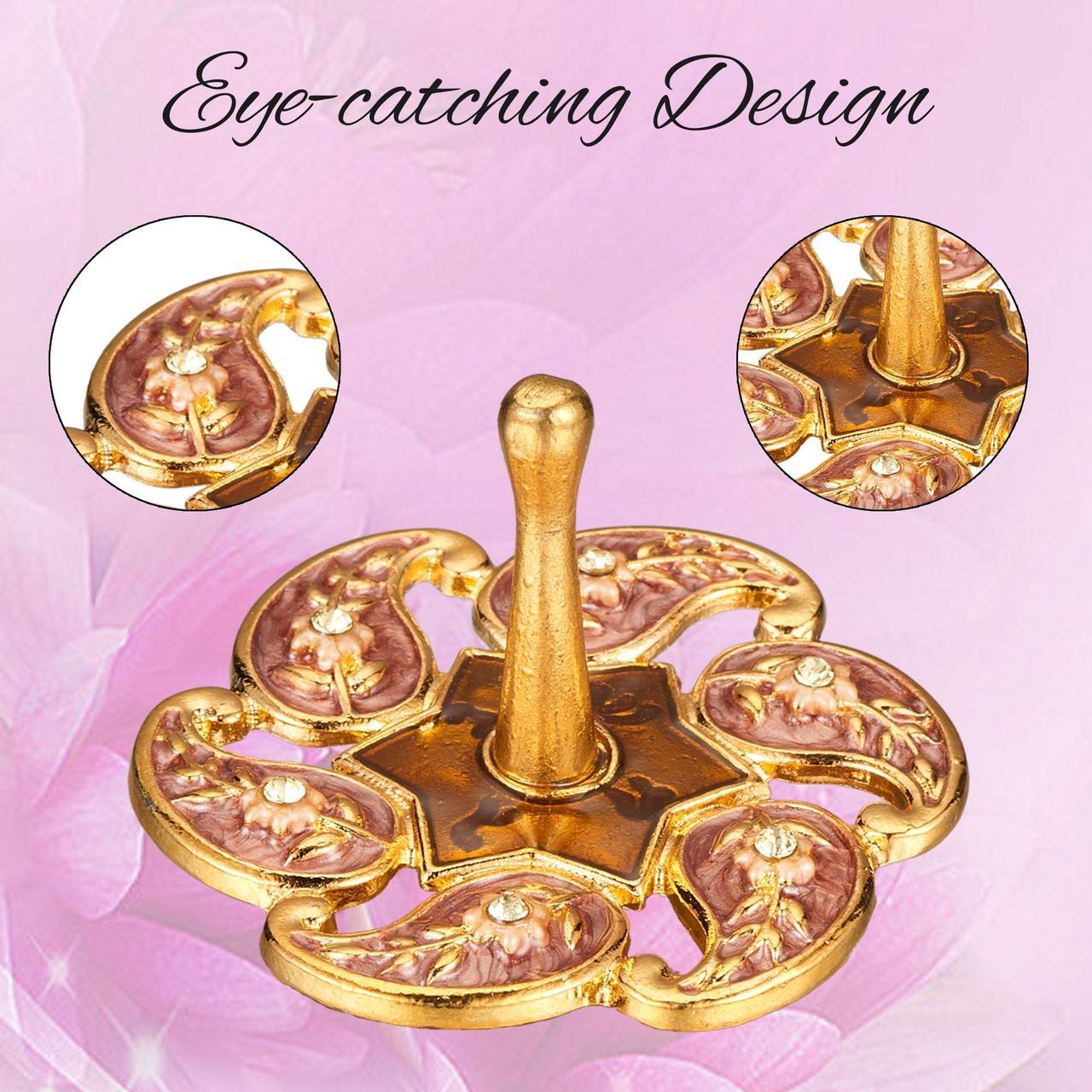 Alt view image 5 of 6 - Matashi Hand-Painted Gold-Plated Red Floral Spinning Dreidel Holiday Ornament (Pewter) Elegant Jewish Decor with Vintage Design & Embellished Crystals Judaica Hanging Decoration for Holiday