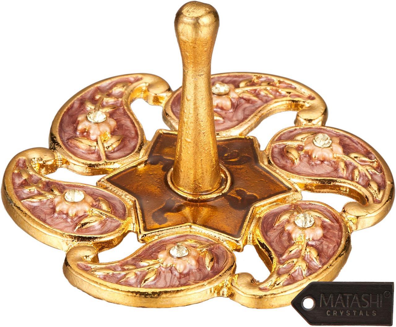 Main image of Matashi Hand-Painted Gold-Plated Red Floral Spinning Dreidel Holiday Ornament (Pewter) Elegant Jewish Decor with Vintage Design & Embellished Crystals Judaica Hanging Decoration for Holiday
