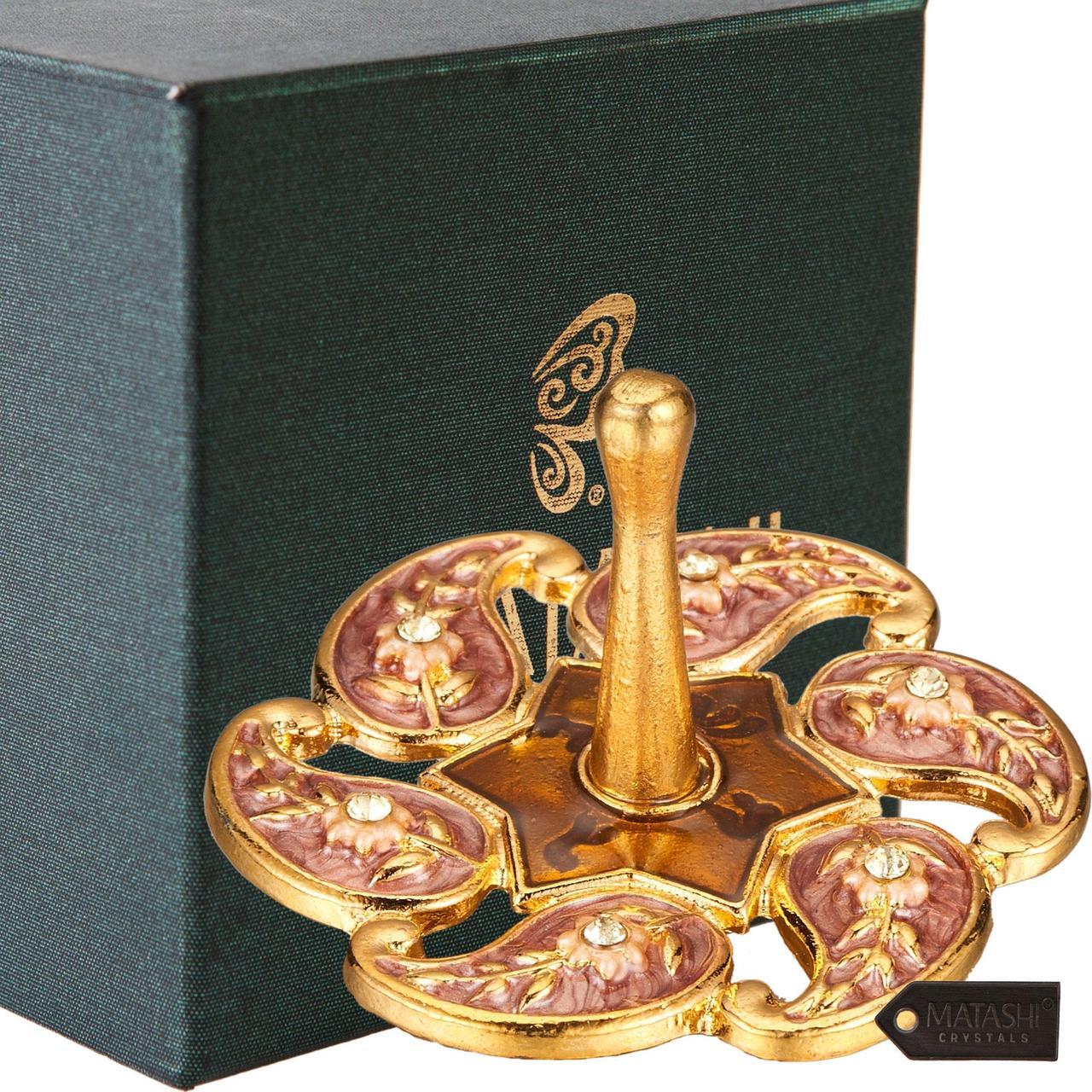 Alt view image 2 of 6 - Matashi Hand-Painted Gold-Plated Red Floral Spinning Dreidel Holiday Ornament (Pewter) Elegant Jewish Decor with Vintage Design & Embellished Crystals Judaica Hanging Decoration for Holiday