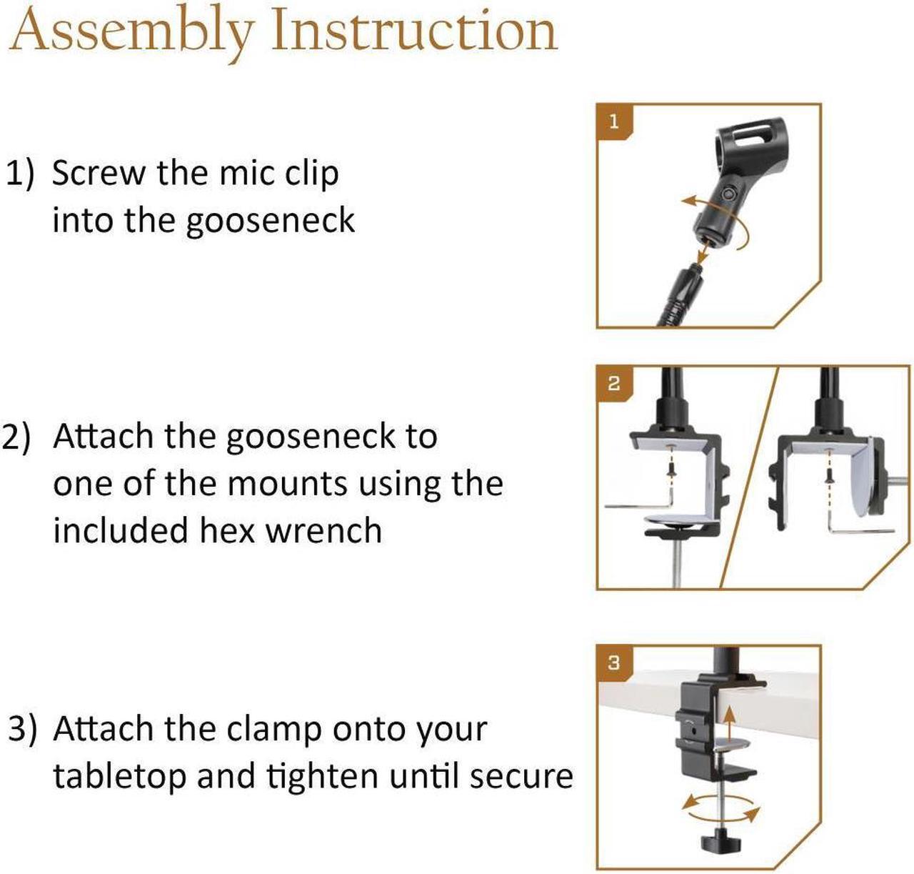Alt view image 5 of 7 - Auray Microphone Arm Stand Long 12'' Sturdy Gooseneck Mic Stand Adjustable Microphone Arm Stand with Clamp - Mic Holder Flexible Mike Stand Podium Compact Mic Arm for Desk Traveling