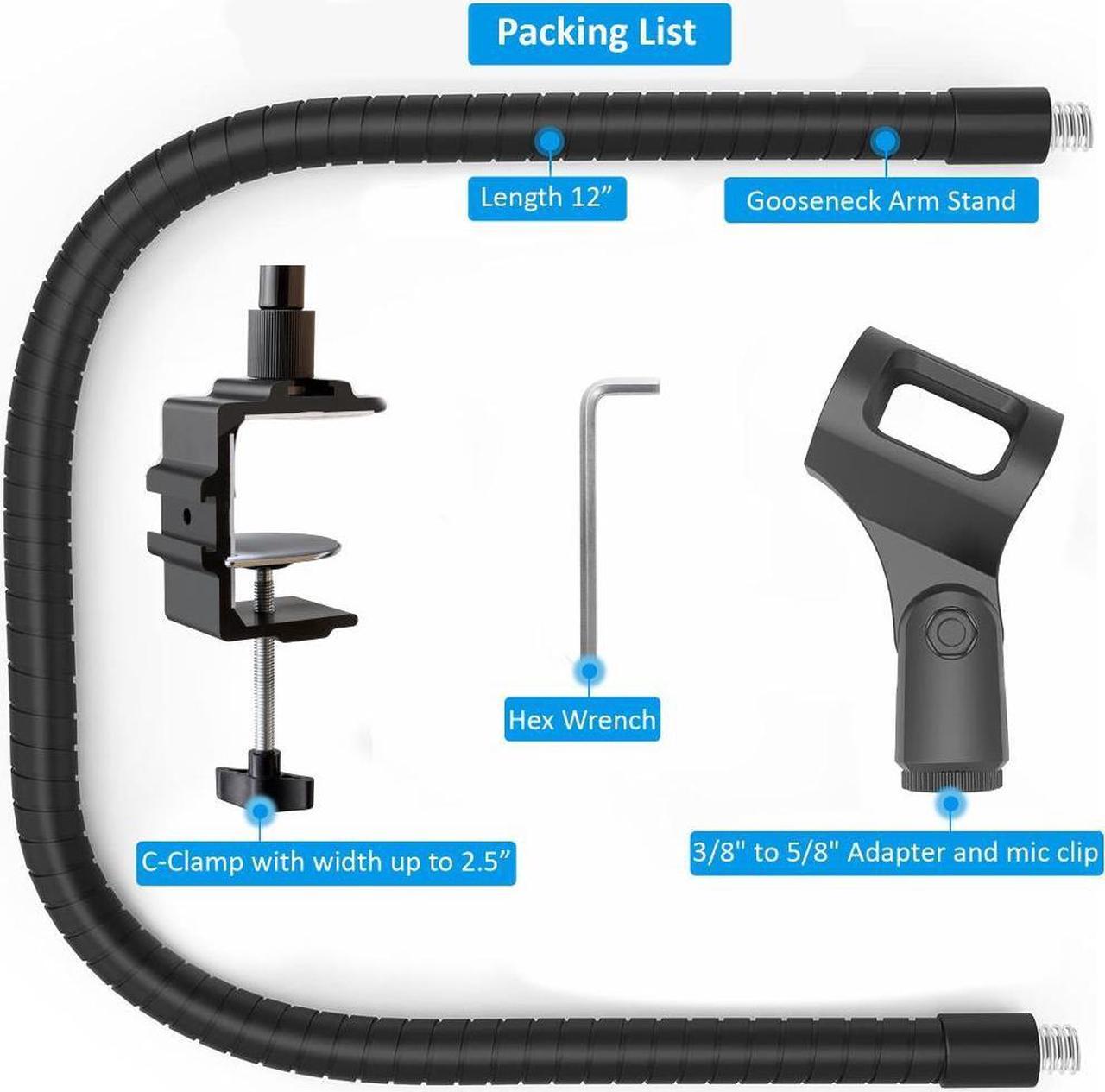 Alt view image 6 of 7 - Auray Microphone Arm Stand Long 12'' Sturdy Gooseneck Mic Stand Adjustable Microphone Arm Stand with Clamp - Mic Holder Flexible Mike Stand Podium Compact Mic Arm for Desk Traveling