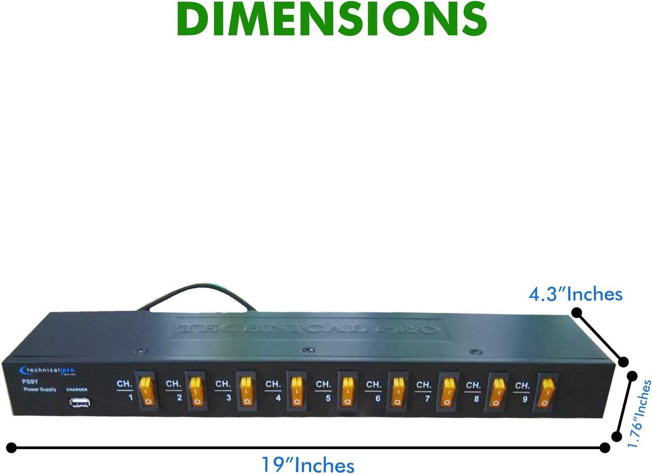 Alt view image 3 of 11 - New Technical Pro Rack Mount Power Strip with 5V USB Charging Port, 9 power switches, Heavy Duty Electric Extension Cords, High Load Power Cord, Max. Load 1800 watts.