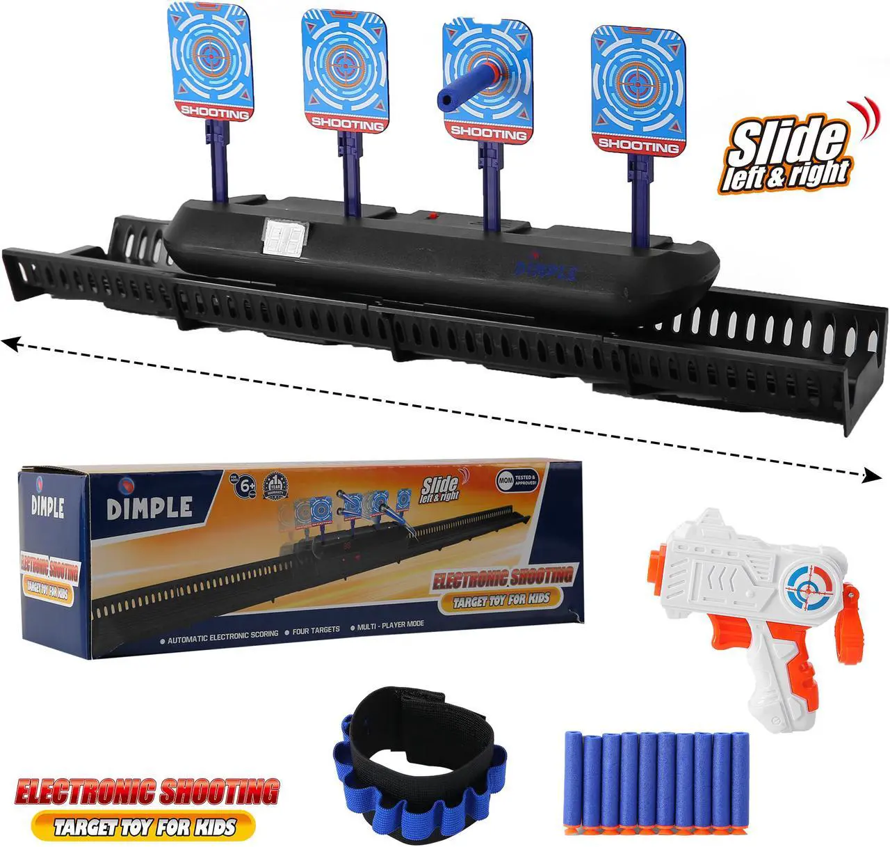 Main image of Dimple Electronic Shooting Target for Kids - Moving Digital Target Practice Game for Boys and Girls - Elite Toys Set for Children with Guns, Sounds, Tracks - Cool Accessories Compatible with Nerf Guns