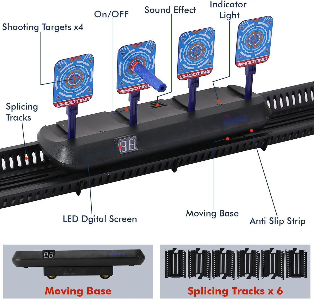 Alt view image 5 of 7 - Dimple Electronic Shooting Target for Kids - Moving Digital Target Practice Game for Boys and Girls - Elite Toys Set for Children with Guns, Sounds, Tracks - Cool Accessories Compatible with Nerf Guns