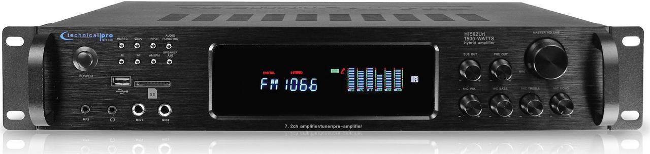 Main image of Technical Pro 15000 Watts Bluetooth Home Stereo Amplifier, Digital Hybrid Multi Channel, Preamp, Tuner with USB, SD Inputs, 2 Mic Inputs, AM/FM digital tuner, Wireless Remote, Bass & Treble Controls
