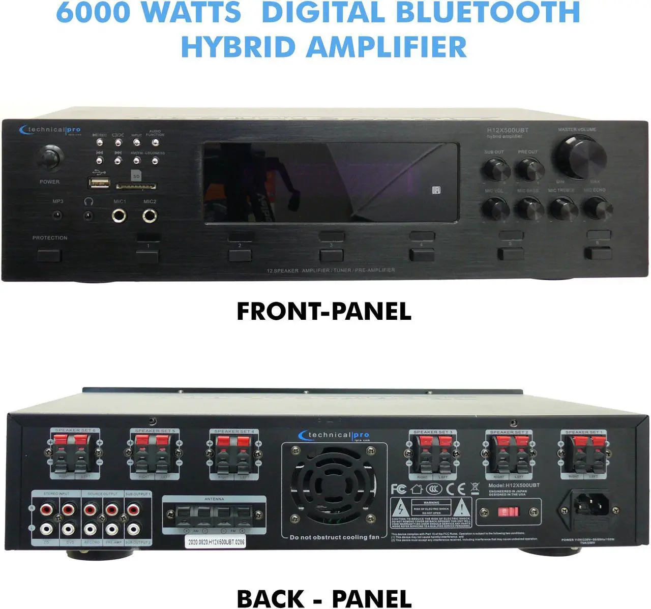 Alt view image 4 of 11 - Technical Pro 6 Zone 6000 Watts Digital Bluetooth Hybrid Amplifier Preamp Tuner w/ Speaker USB and SD Card Output, 2 Mic Inputs, Balance control, Bass and Treble Controls