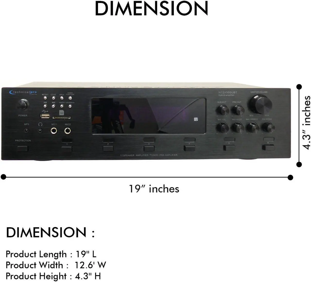 Alt view image 2 of 11 - Technical Pro 6 Zone 6000 Watts Digital Bluetooth Hybrid Amplifier Preamp Tuner w/ Speaker USB and SD Card Output, 2 Mic Inputs, Balance control, Bass and Treble Controls