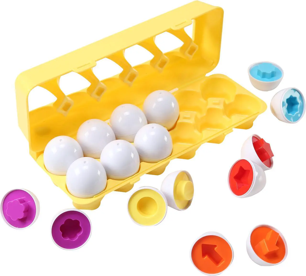 Alt view image 2 of 7 - 4 Sets of Dimple Fun Egg Matching Toy (Total 48 Eggs) - Toddler STEM Easter Eggs Toys - Shape Recognition Toys for Kids - Educational Color Sorting Toys, Play Egg Shapes Puzzle Set