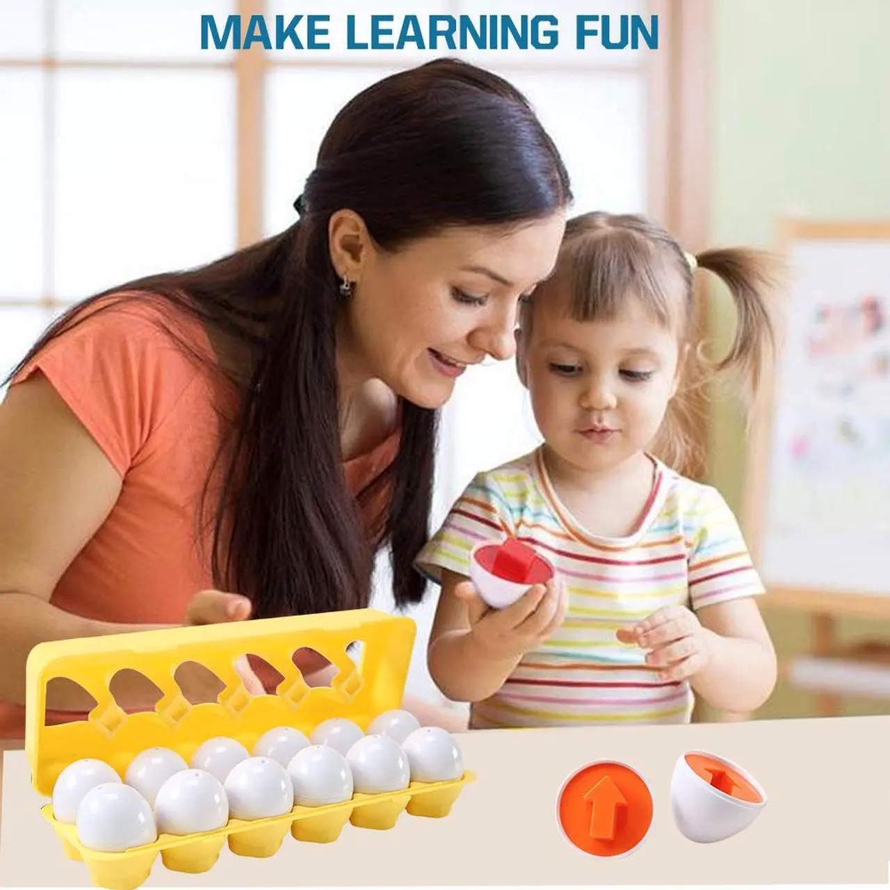 Alt view image 6 of 7 - 4 Sets of Dimple Fun Egg Matching Toy (Total 48 Eggs) - Toddler STEM Easter Eggs Toys - Shape Recognition Toys for Kids - Educational Color Sorting Toys, Play Egg Shapes Puzzle Set