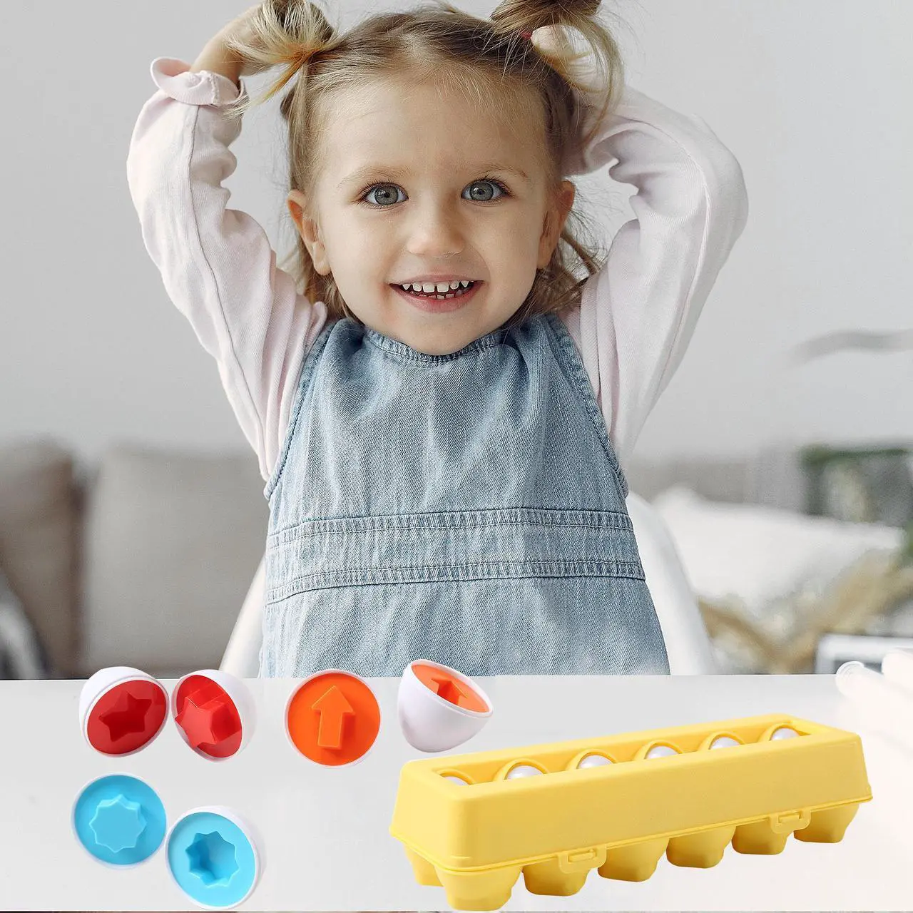 Alt view image 7 of 7 - 4 Sets of Dimple Fun Egg Matching Toy (Total 48 Eggs) - Toddler STEM Easter Eggs Toys - Shape Recognition Toys for Kids - Educational Color Sorting Toys, Play Egg Shapes Puzzle Set