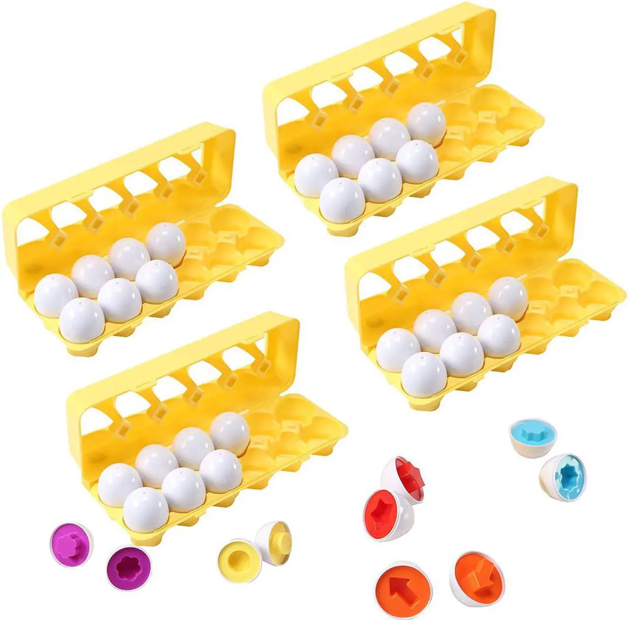 Main image of 4 Sets of Dimple Fun Egg Matching Toy (Total 48 Eggs) - Toddler STEM Easter Eggs Toys - Shape Recognition Toys for Kids - Educational Color Sorting Toys, Play Egg Shapes Puzzle Set