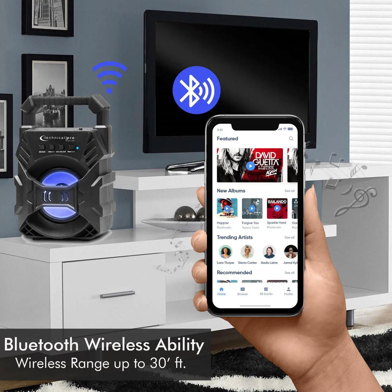 Alt view image 7 of 7 - Technical Pro Portable Rechargeable Compact Bluetooth Speaker with LED's USB/FM/TF, Lightweight & Compact Design Make it the Perfect On-The-Go Speaker, for Home, Outdoors, Travel, Party