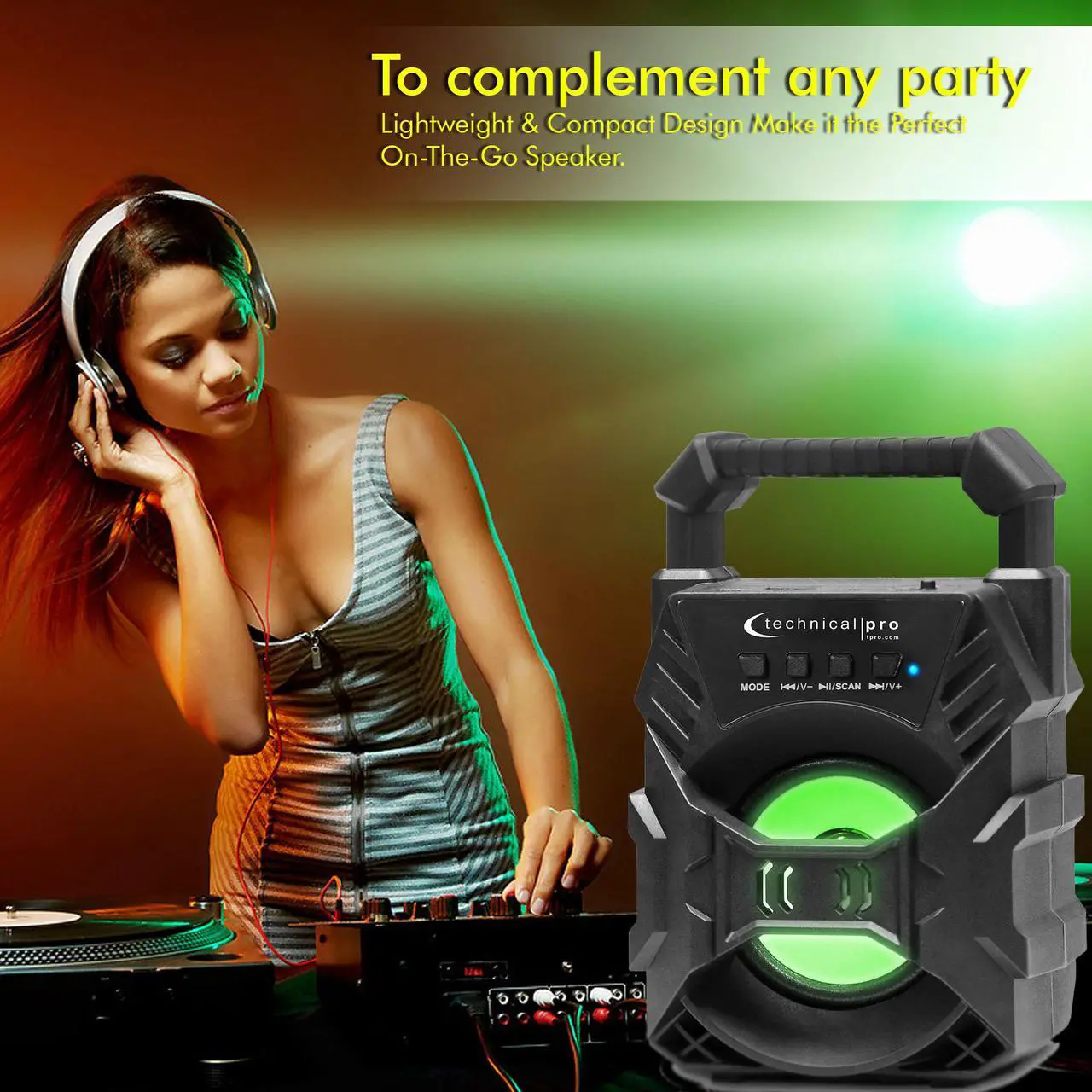 Alt view image 6 of 7 - Technical Pro Portable Rechargeable Compact Bluetooth Speaker with LED's USB/FM/TF, Lightweight & Compact Design Make it the Perfect On-The-Go Speaker, for Home, Outdoors, Travel, Party