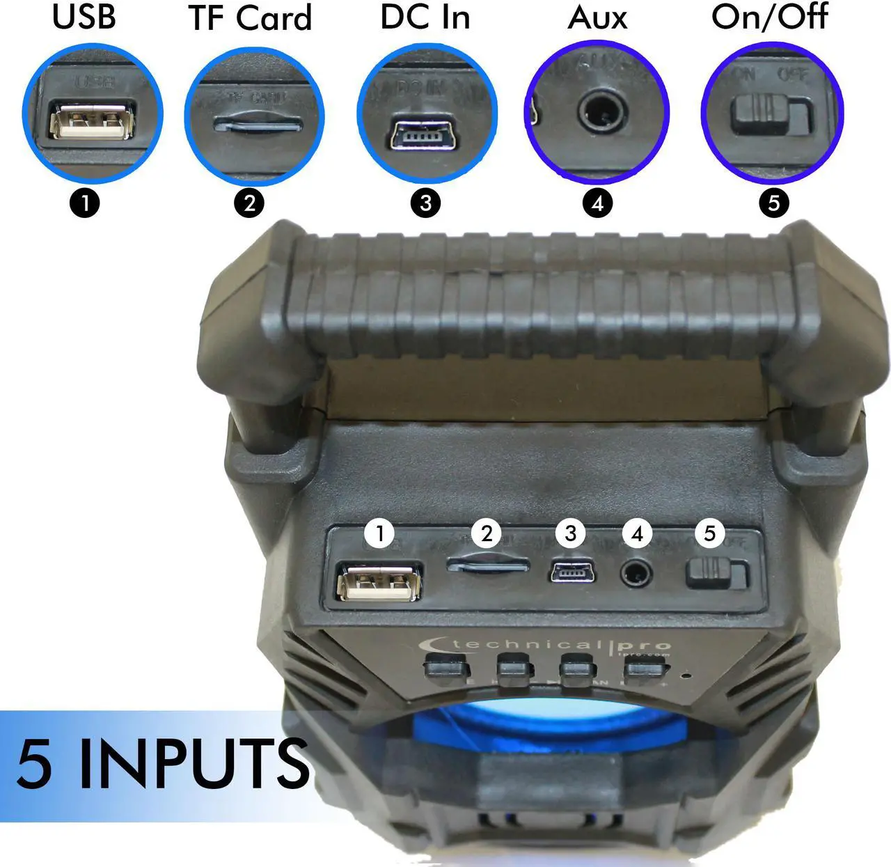 Alt view image 3 of 7 - Technical Pro Portable Rechargeable Compact Bluetooth Speaker with LED's USB/FM/TF, Lightweight & Compact Design Make it the Perfect On-The-Go Speaker, for Home, Outdoors, Travel, Party