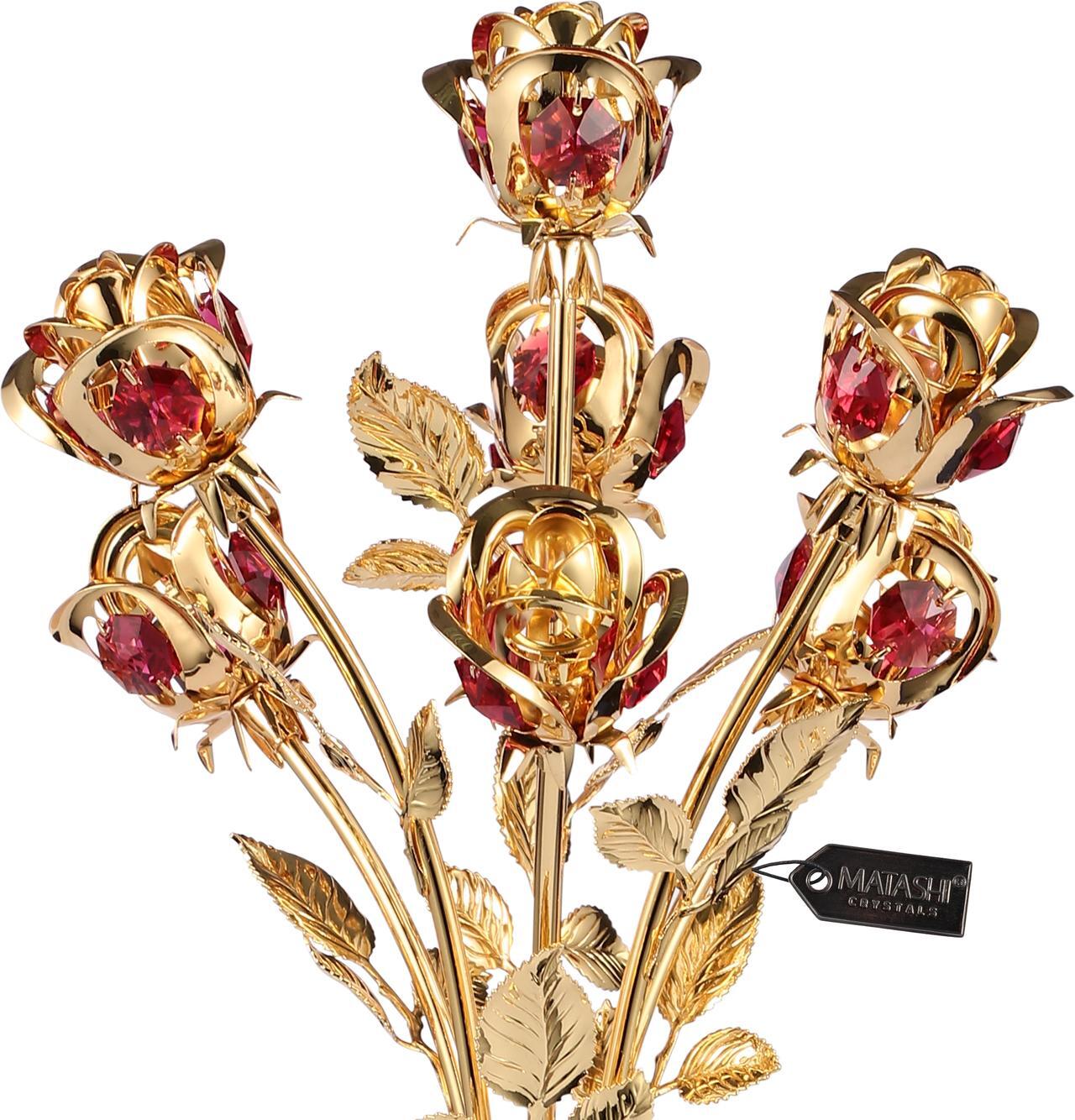 Alt view image 3 of 7 - Matashi 24K Gold Dipped Crystal Studded Rose Bouquet in an Elegant Vase, Beautiful Flower Ornament Crafted with Stunning Crystals