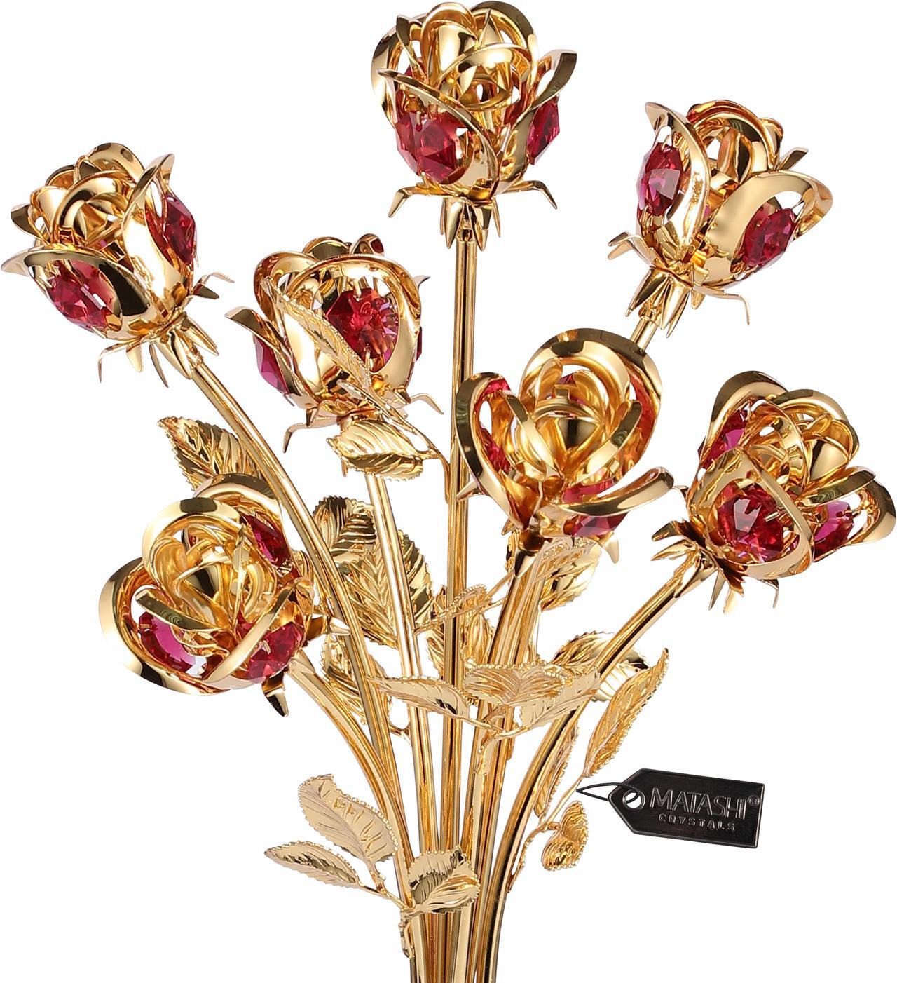 Alt view image 4 of 7 - Matashi 24K Gold Dipped Crystal Studded Rose Bouquet in an Elegant Vase, Beautiful Flower Ornament Crafted with Stunning Crystals