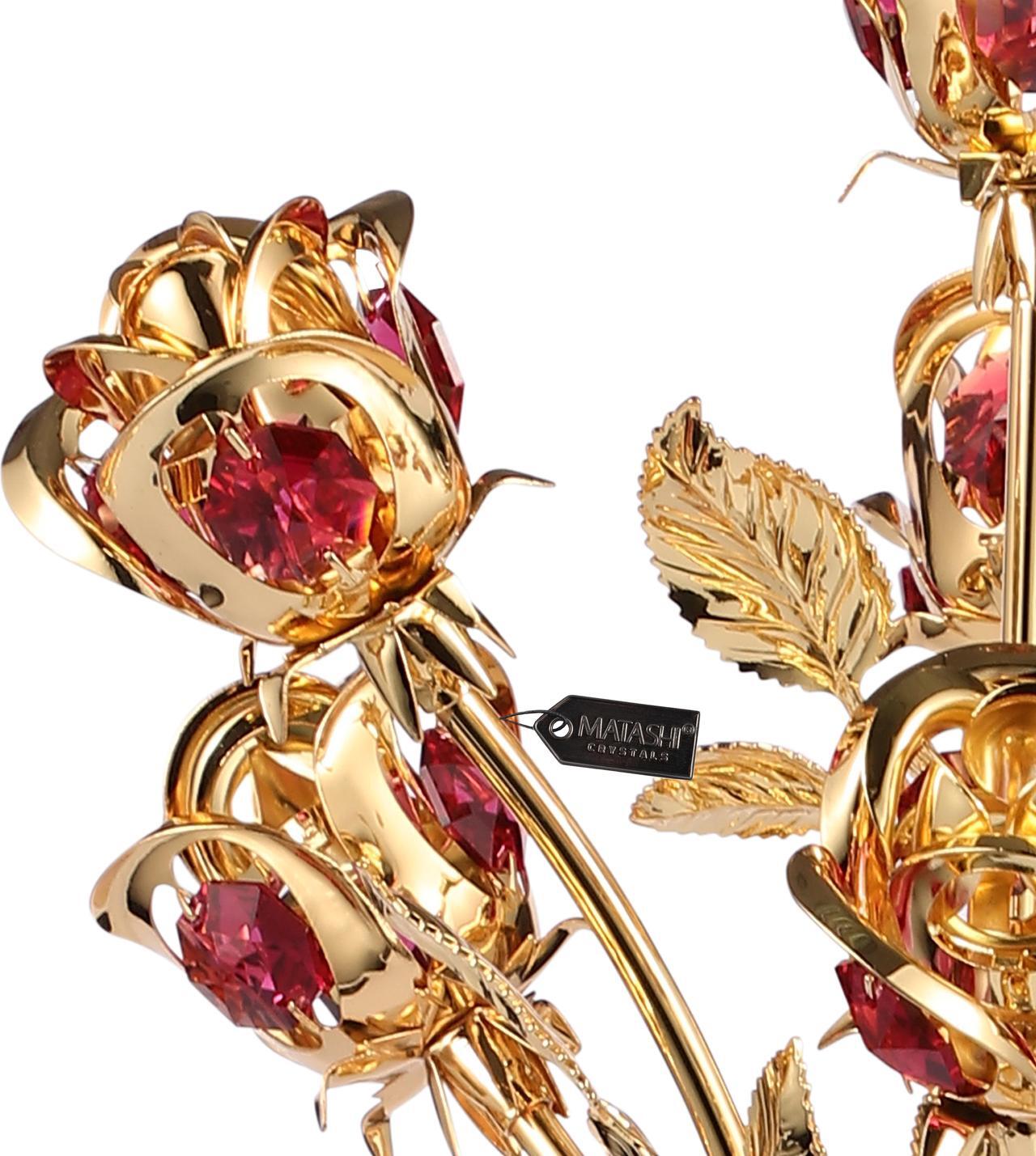 Alt view image 5 of 7 - Matashi 24K Gold Dipped Crystal Studded Rose Bouquet in an Elegant Vase, Beautiful Flower Ornament Crafted with Stunning Crystals