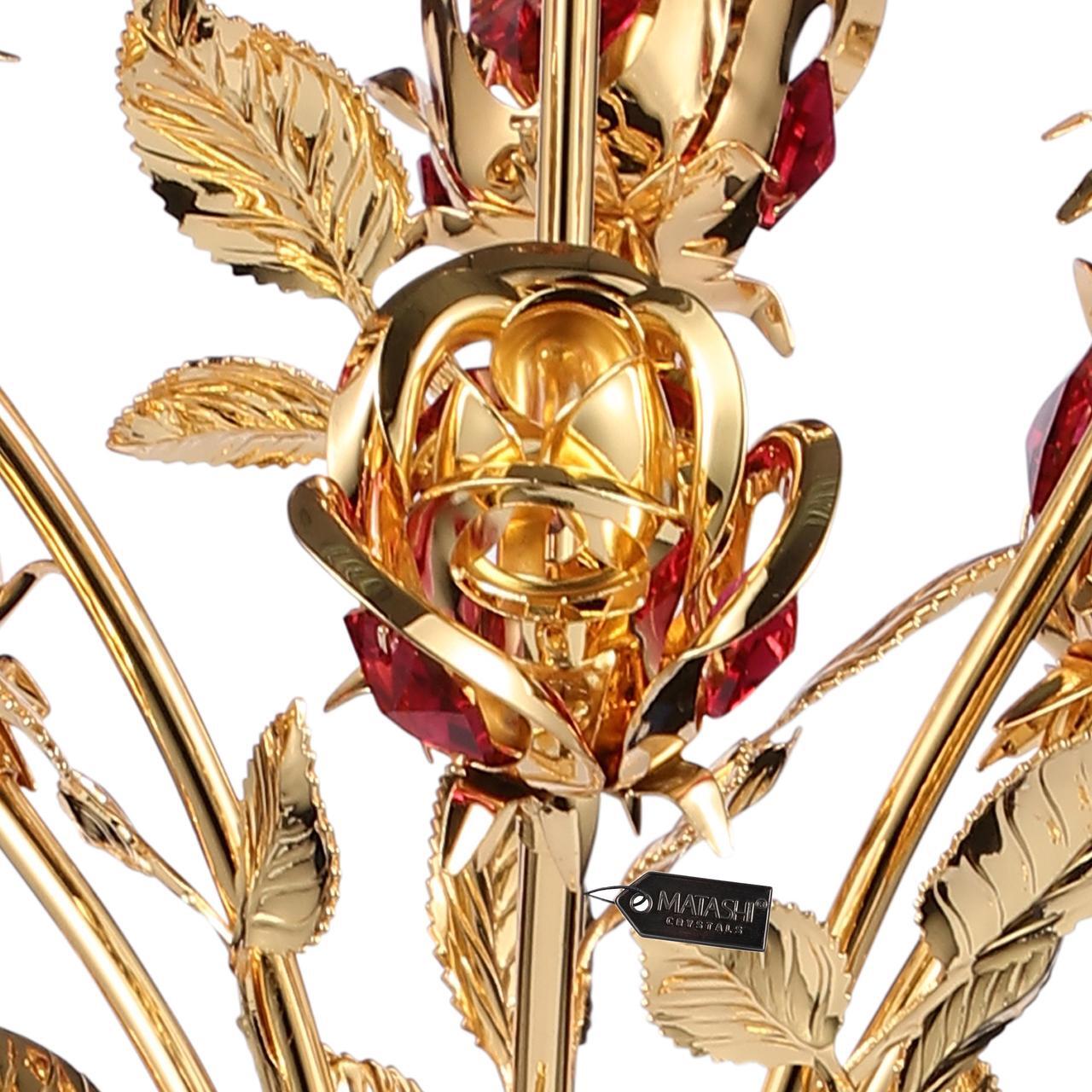 Alt view image 6 of 7 - Matashi 24K Gold Dipped Crystal Studded Rose Bouquet in an Elegant Vase, Beautiful Flower Ornament Crafted with Stunning Crystals