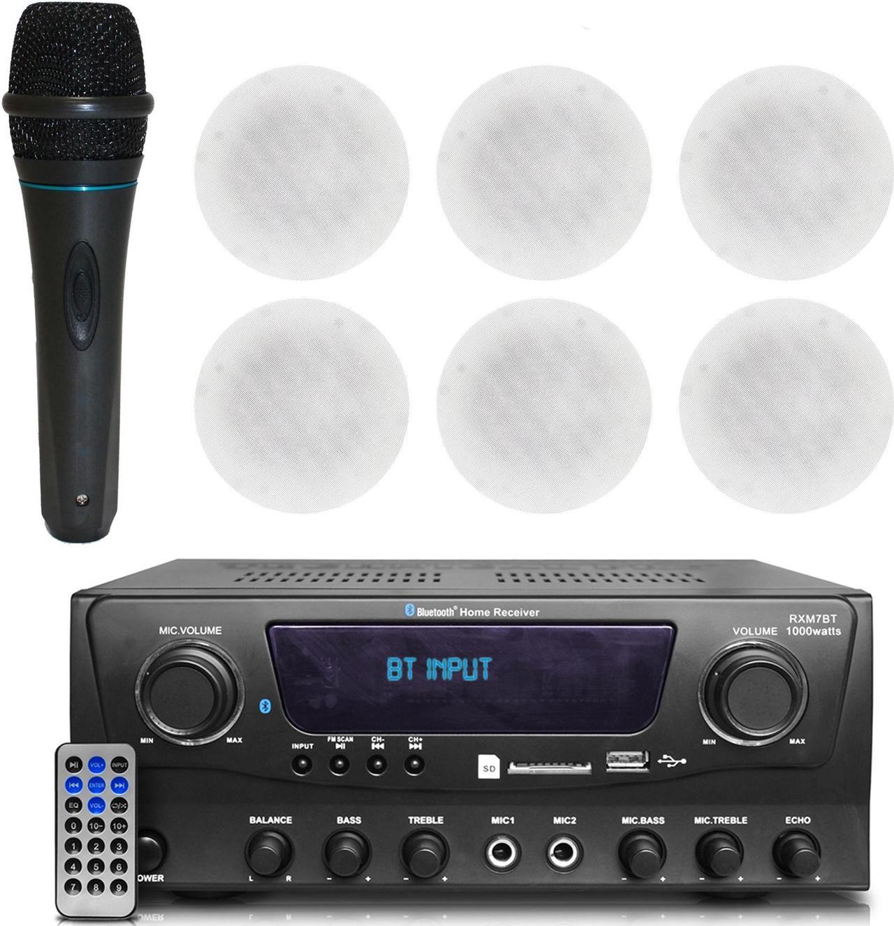 Alt view image 2 of 5 - Technical Pro 1000 Watts Professional Bluetooth Receiver with USB & SD Card Inputs. Portable Microphone with Digital Processing and (Qty 6) 5.25 Ceiling Wall Mount Frame-less Speakers