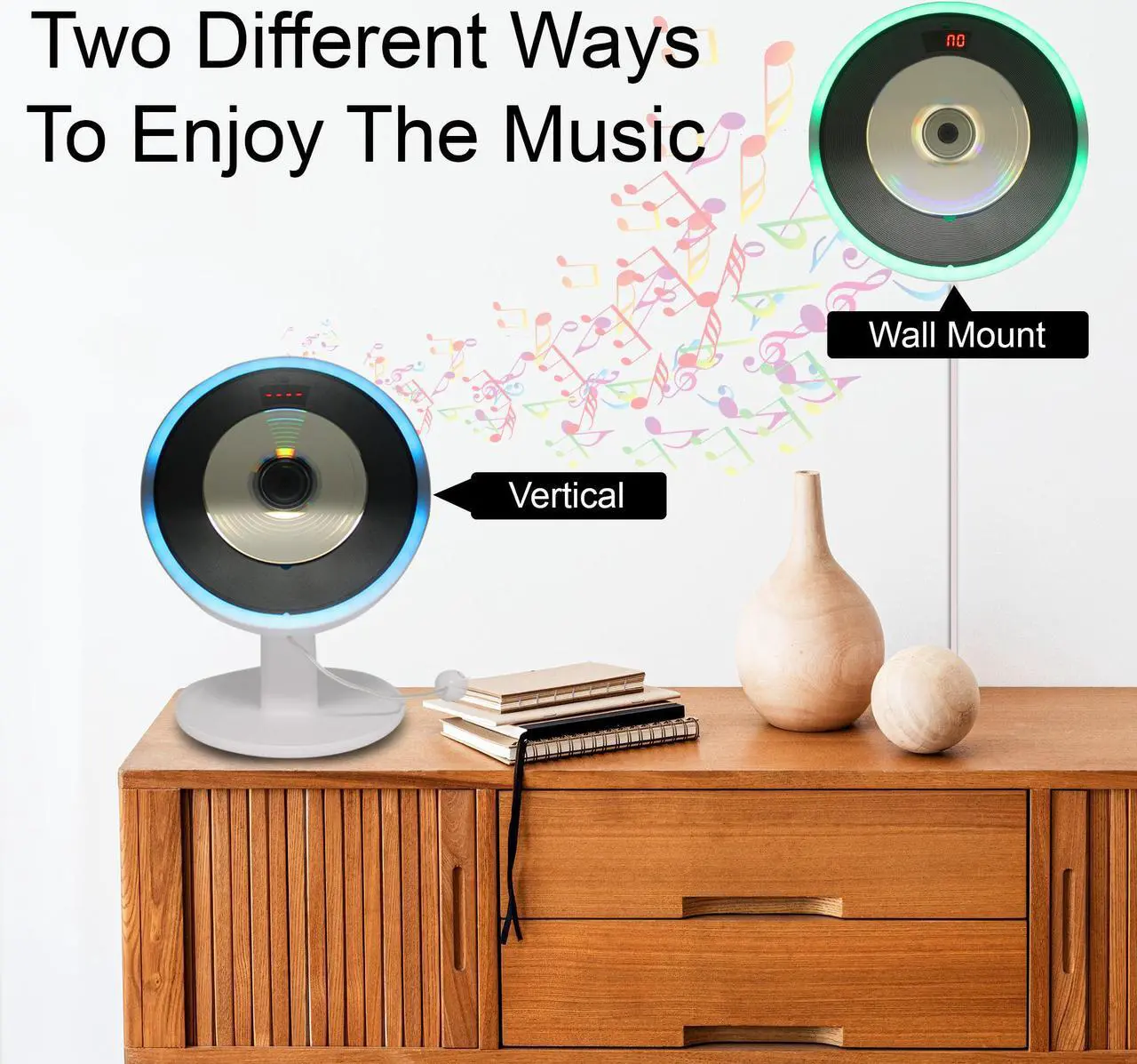 Alt view image 6 of 7 - Technical Pro Portable Wall Mounted CD Player with Bluetooth, LED & USB, Mountable CD Music Player has Built-in HiFi Speakers with Remote Control, FM Radio, LCD Display, and Headphone Jack