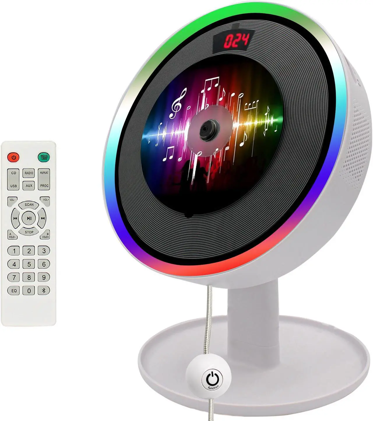 Alt view image 2 of 7 - Technical Pro Portable Wall Mounted CD Player with Bluetooth, LED & USB, Mountable CD Music Player has Built-in HiFi Speakers with Remote Control, FM Radio, LCD Display, and Headphone Jack