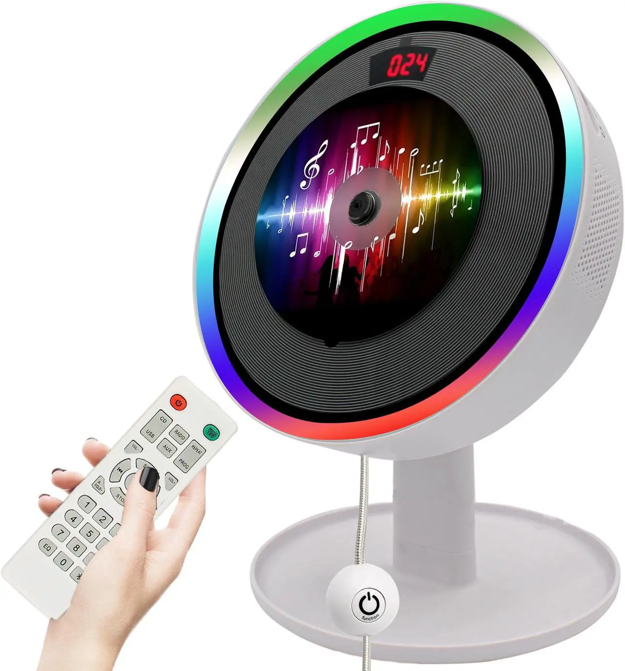 Main image of Technical Pro Portable Wall Mounted CD Player with Bluetooth, LED & USB, Mountable CD Music Player has Built-in HiFi Speakers with Remote Control, FM Radio, LCD Display, and Headphone Jack