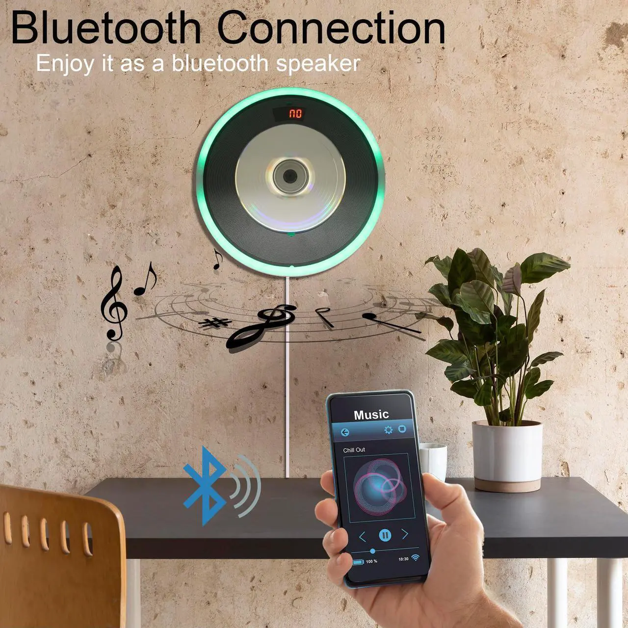 Alt view image 4 of 7 - Technical Pro Portable Wall Mounted CD Player with Bluetooth, LED & USB, Mountable CD Music Player has Built-in HiFi Speakers with Remote Control, FM Radio, LCD Display, and Headphone Jack