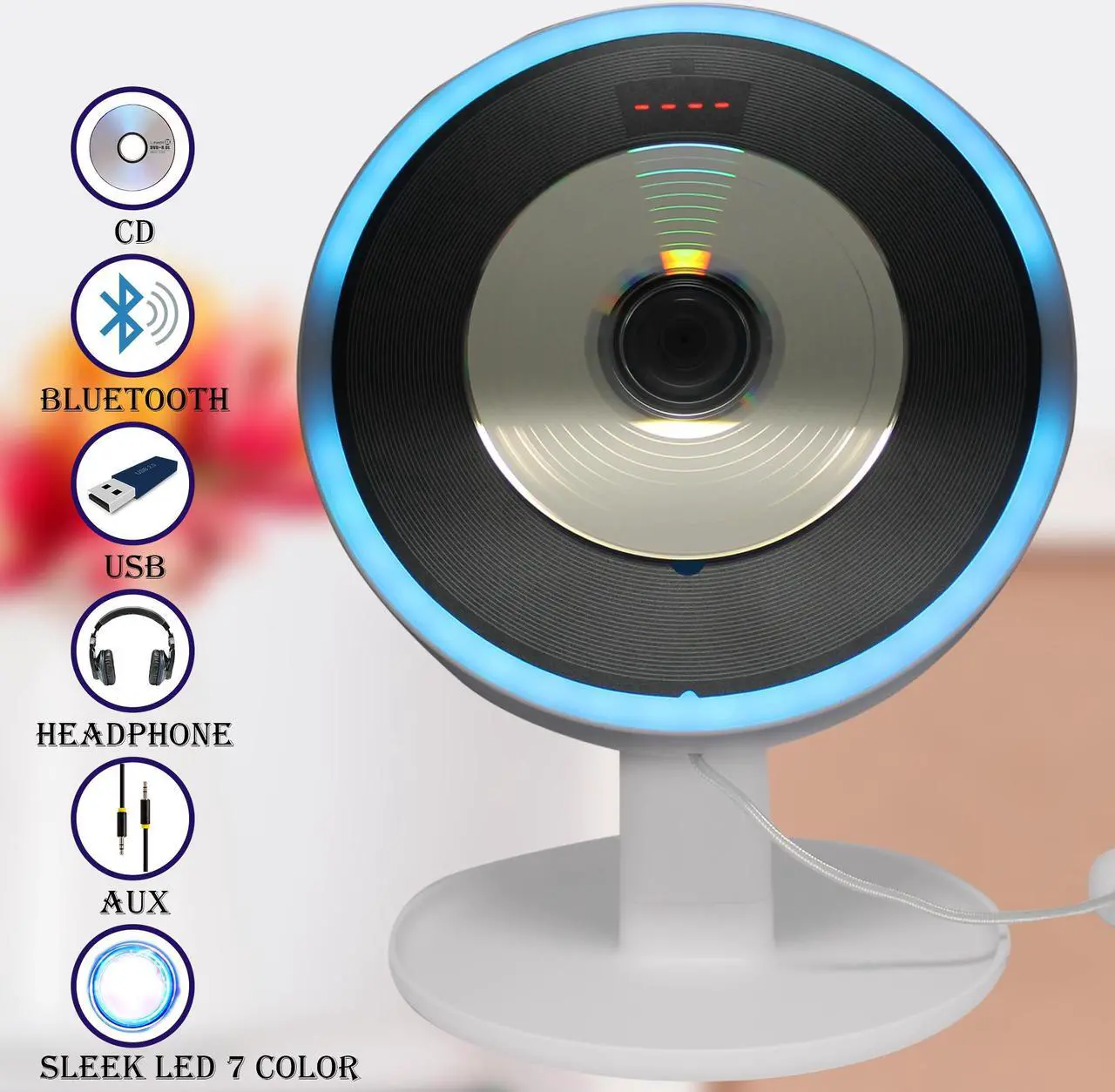 Alt view image 3 of 7 - Technical Pro Portable Wall Mounted CD Player with Bluetooth, LED & USB, Mountable CD Music Player has Built-in HiFi Speakers with Remote Control, FM Radio, LCD Display, and Headphone Jack