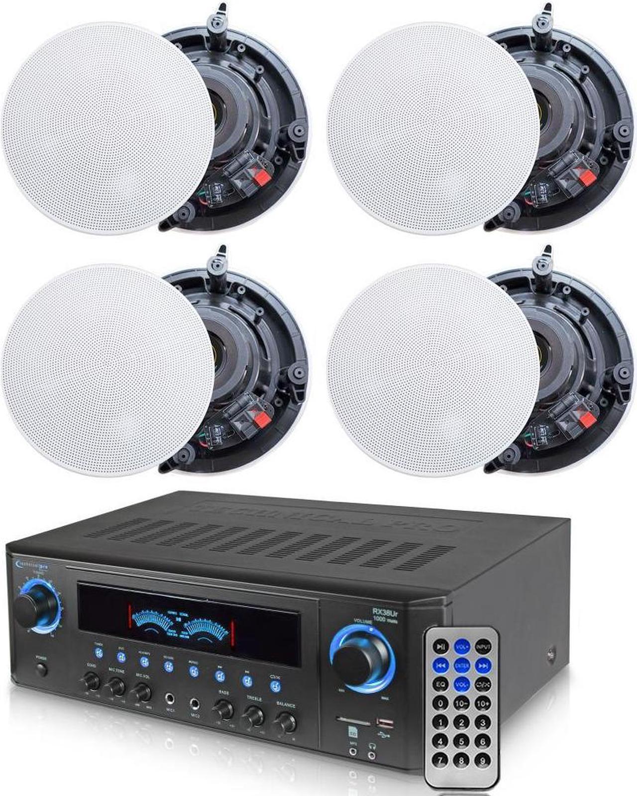 Main image of Technical Pro 1000 Watts Professional Home Stereo Receiver with USB and SD Card Inputs + 2 Pairs of 5.25 Ceiling Wall Mount Frame-less Speakers - 2-Way Mid bass Woofer Speaker 0.5''