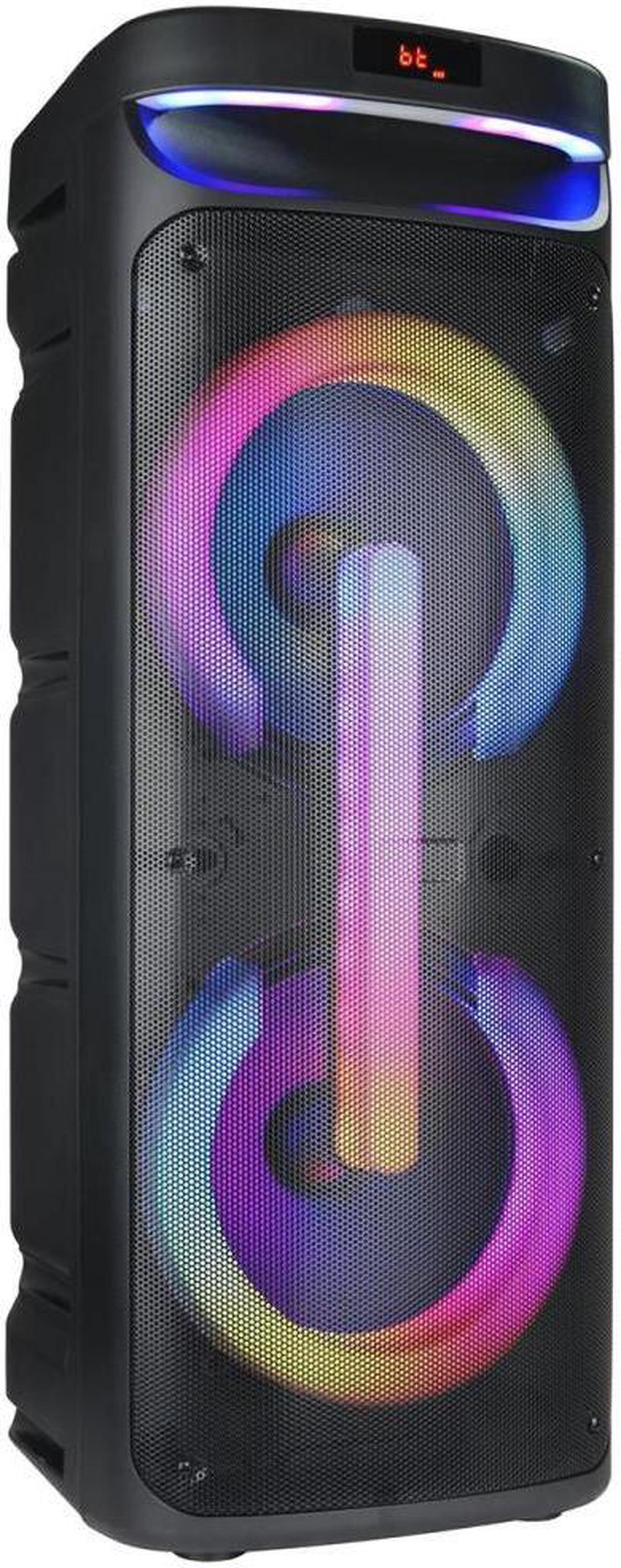 Alt view image 2 of 3 - 10 x 2 Portable Speaker System with Bluetooth, Remote Control, Microphone, and Dynamic RGB Light Show by MAXPOWER