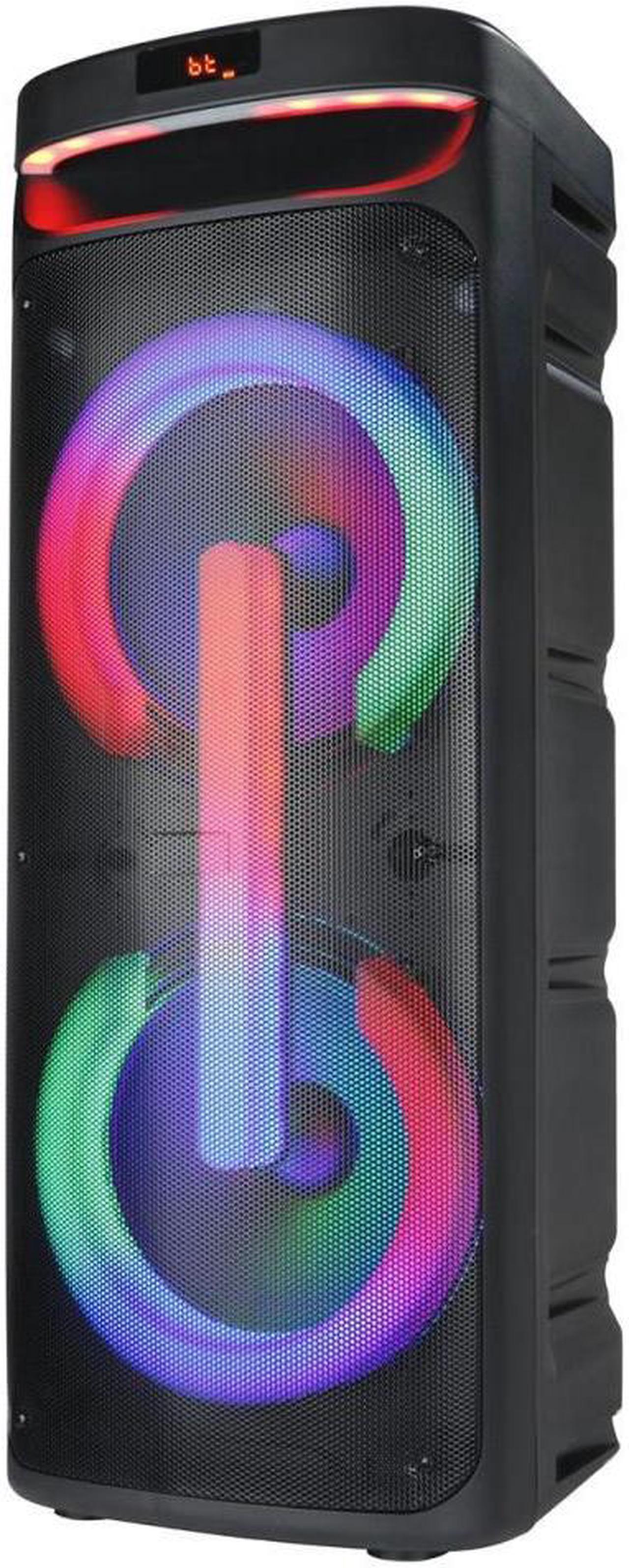 Alt view image 3 of 3 - 10 x 2 Portable Speaker System with Bluetooth, Remote Control, Microphone, and Dynamic RGB Light Show by MAXPOWER
