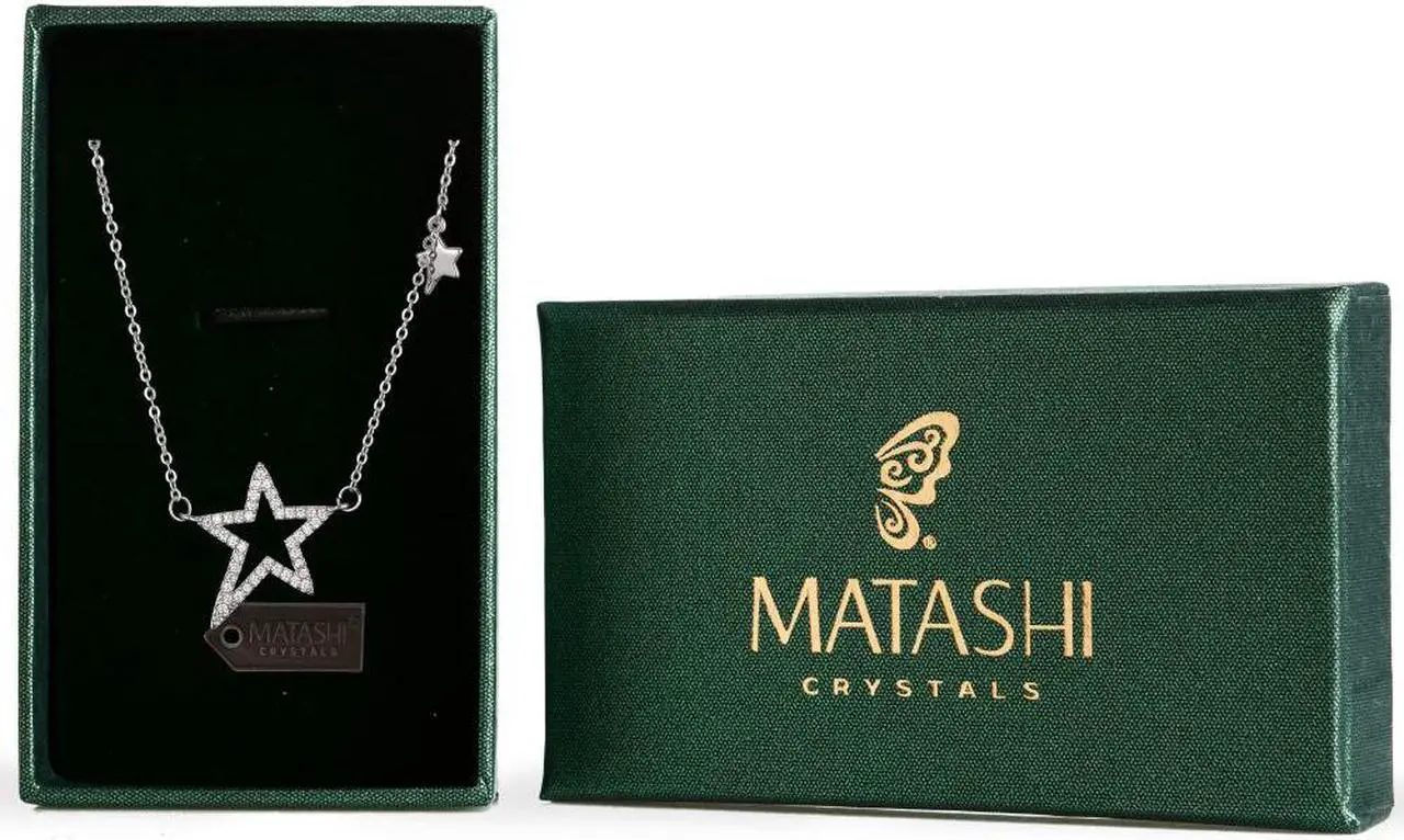 Main image of Rhodium Plated CZ Star Chain Necklace for Women - Chic CZ Pendant with Adjustable Chain– Charm Dainty Chainlink Star Pendant - Ideal Birthday & Graduation Gift by Matashi