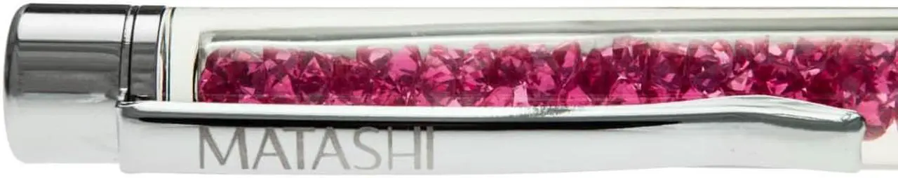 Alt view image 3 of 6 - Pink Themed Chrome Plated Comfort Grip Ballpoint Pen with Pink Crystal Filled Top and Matashi Etching