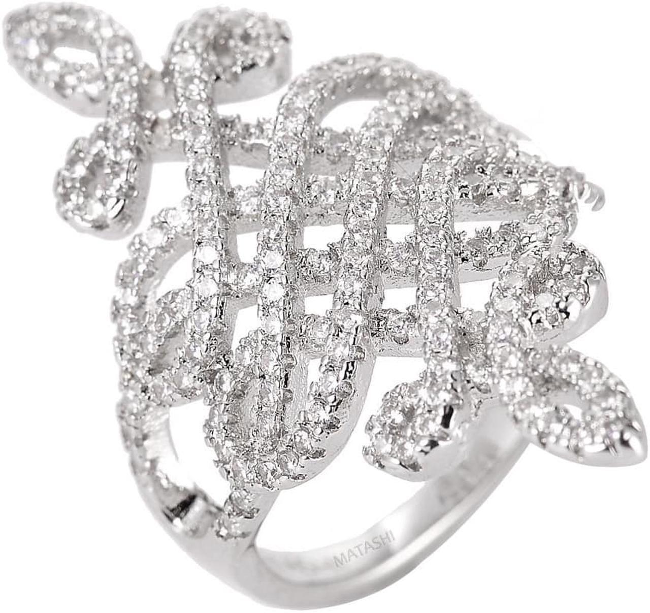 Alt view image 2 of 7 - Rhodium Plated Brilliant Cubic Zirconia Ring For Women – Women’s Jewelry Statement Ring – CZ Cluster Ring Elegant & Stylish – Best Gift Idea by Matashi Size 8