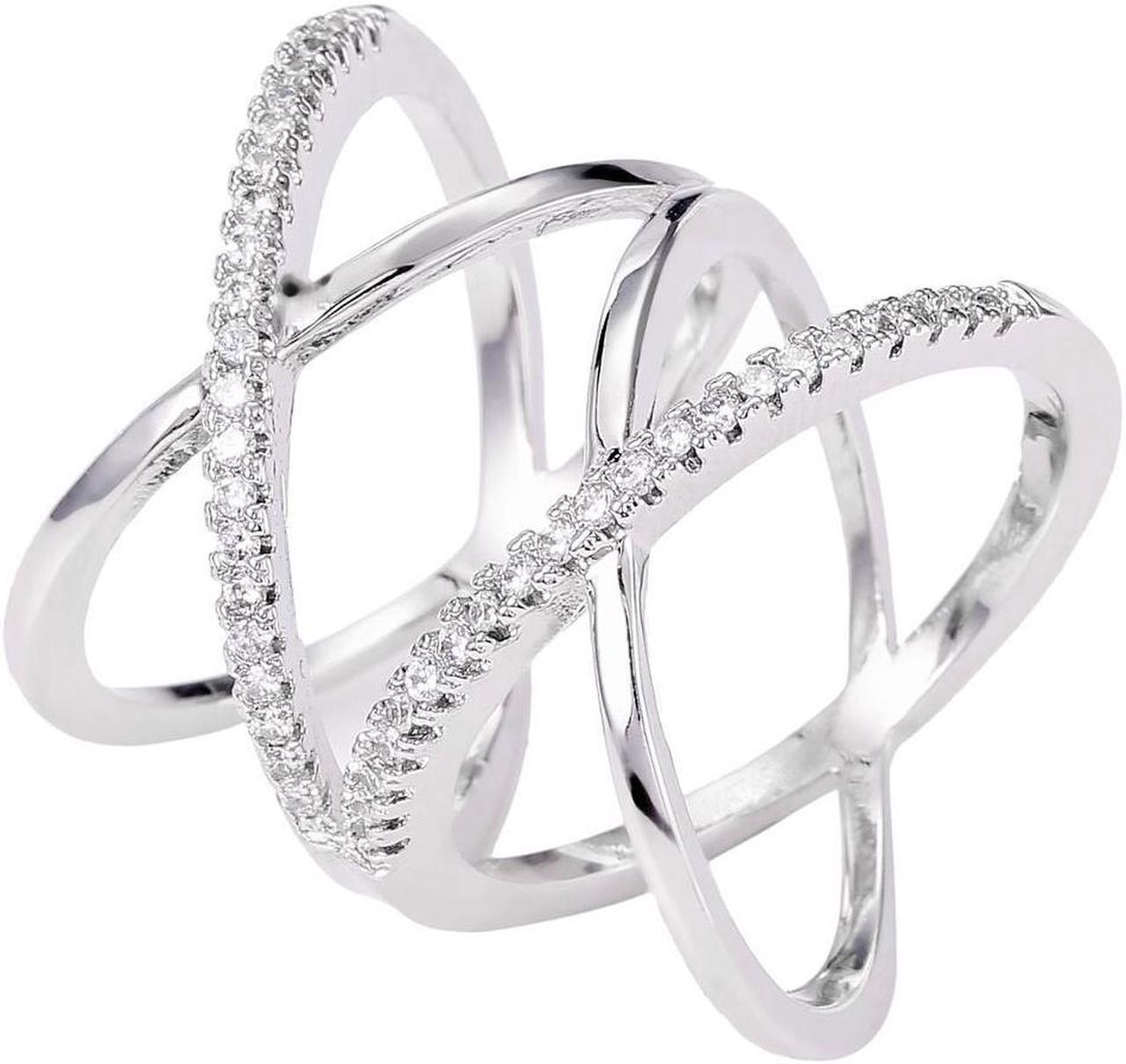 Alt view image 6 of 7 - Matashi Rhodium Plated Crisscross Design Luxury Ring With CZ Stones Size 7