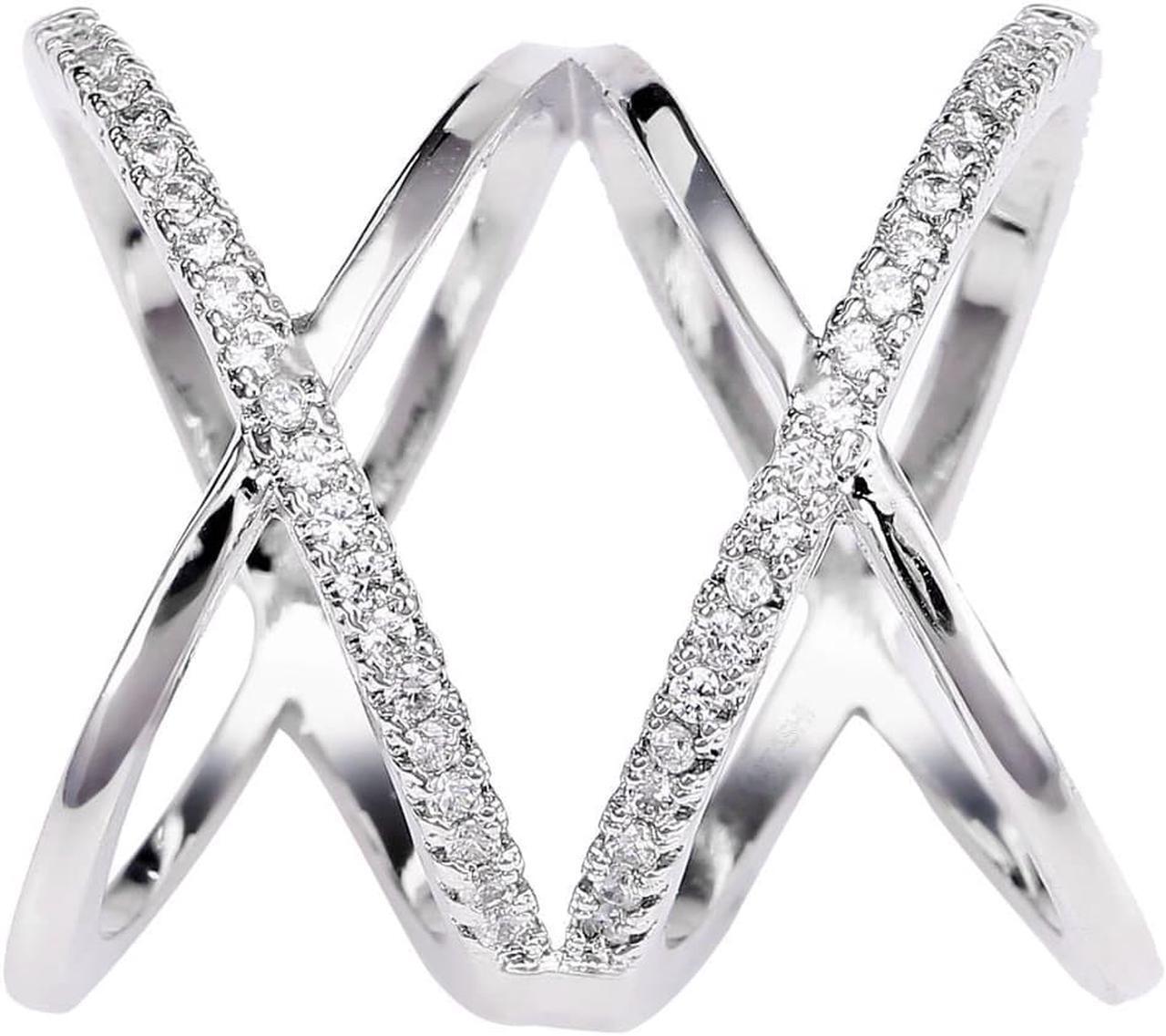 Alt view image 5 of 7 - Rhodium Plated Crisscross Design Luxury Ring With CZ Stones Size 5 By Matashi