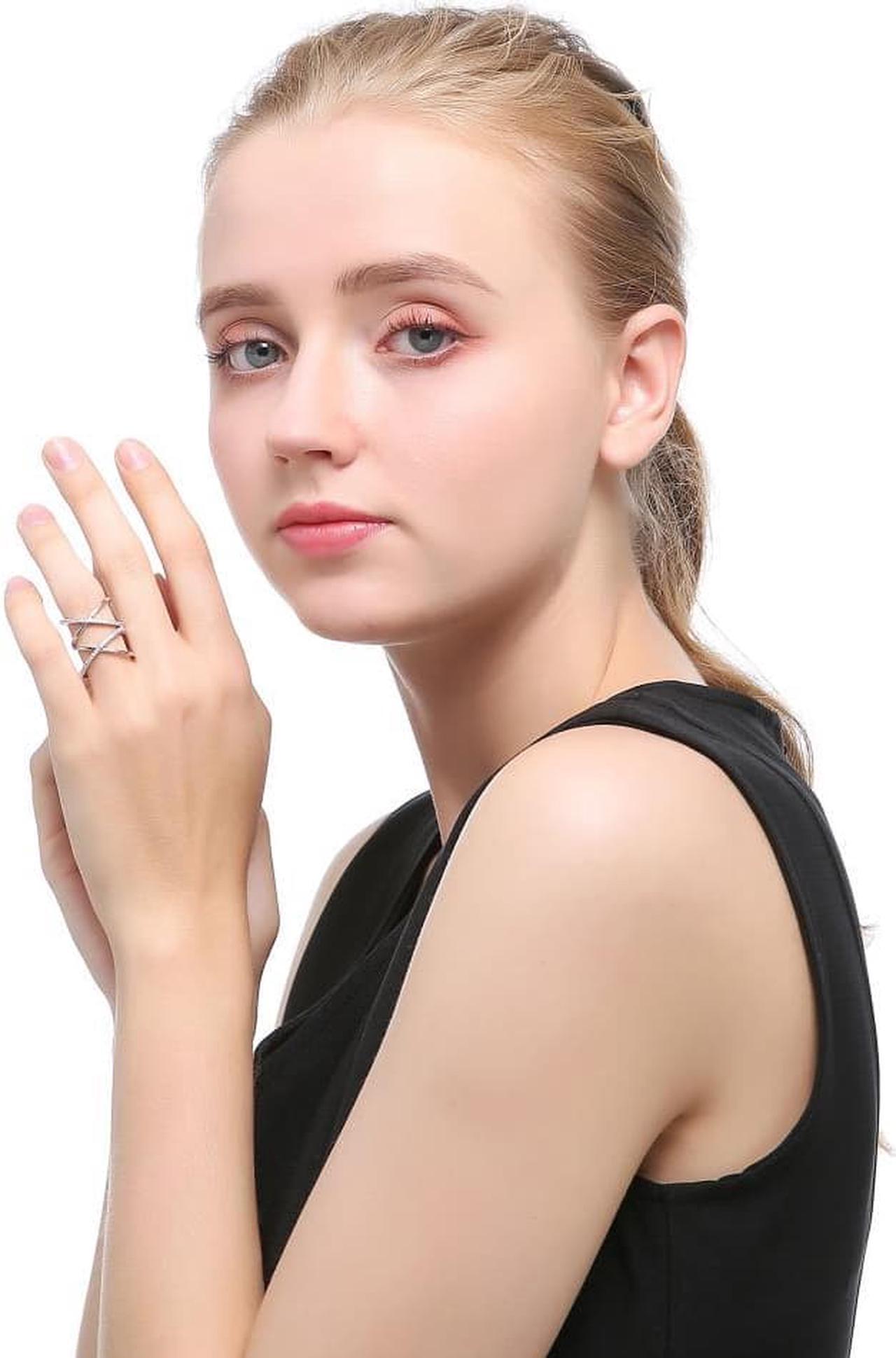 Alt view image 7 of 7 - Rhodium Plated Crisscross Design Luxury Ring With CZ Stones Size 5 By Matashi