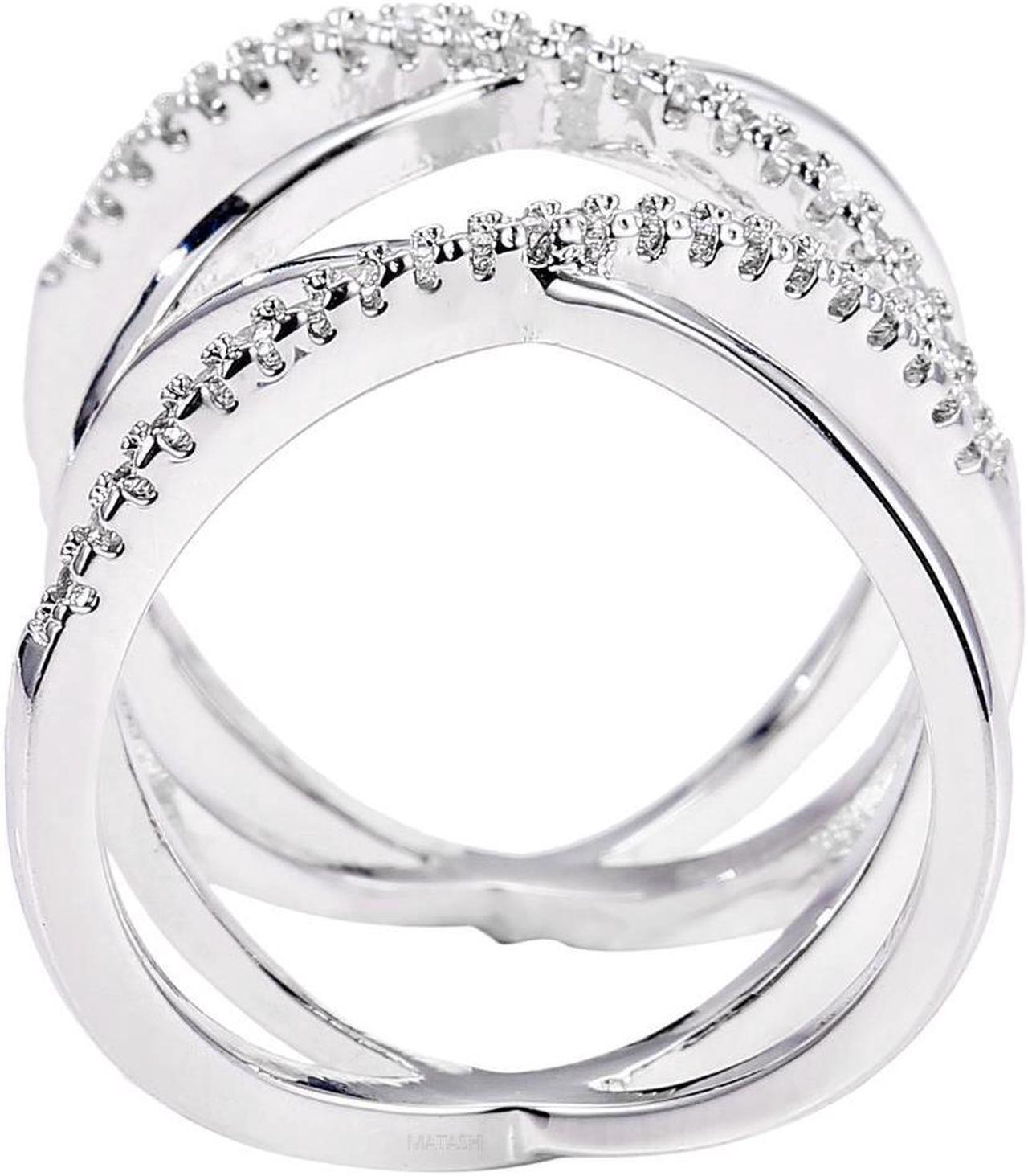 Alt view image 2 of 7 - Matashi Rhodium Plated Crisscross Design Luxury Ring With CZ Stones Size 7