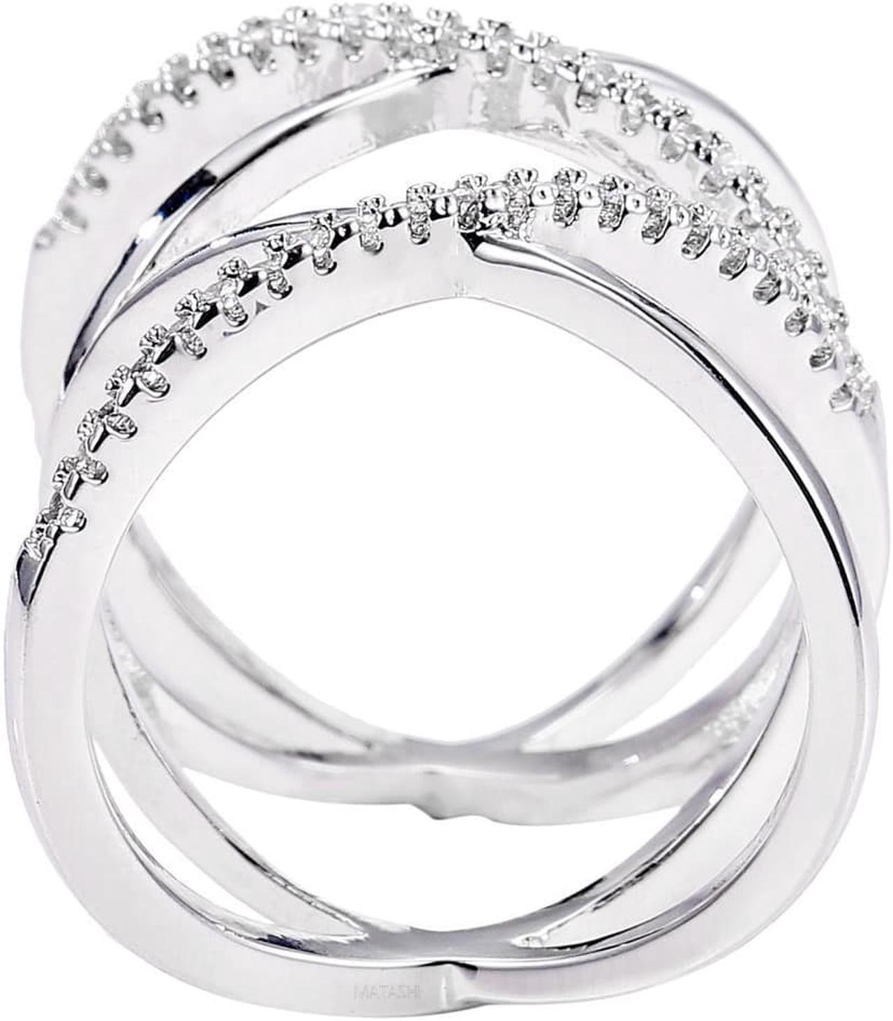 Alt view image 4 of 7 - Rhodium Plated Crisscross Design Luxury Ring With CZ Stones Size 5 By Matashi