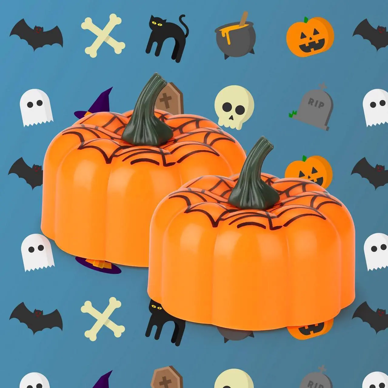 Alt view image 7 of 7 - IMAGE 12 Packs LED Pumpkin Lights Battery Operated Pumpkin Tealight Candles for Halloween, Christmas, Thanksgiving and Theme Parties
